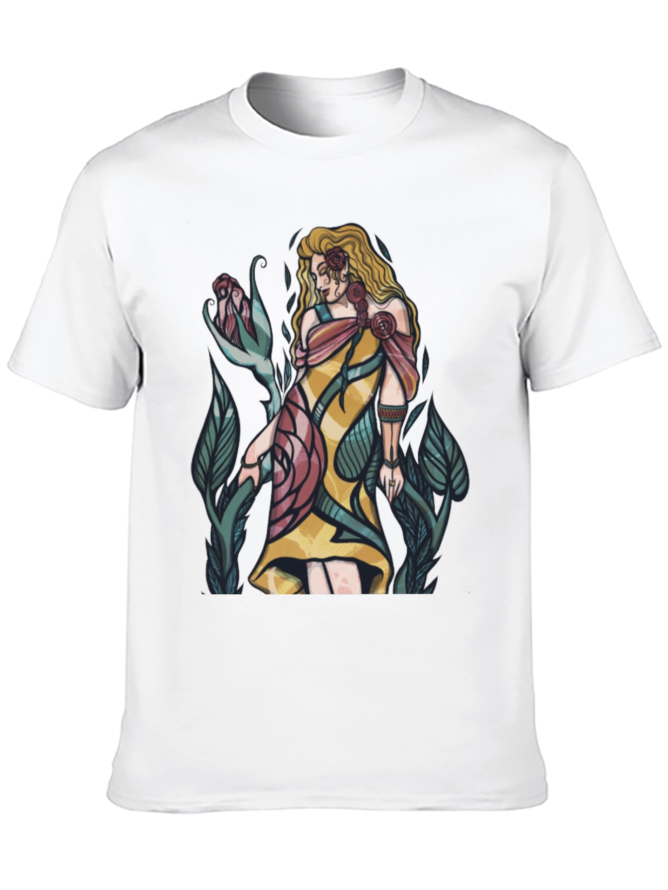 Rose Maiden Graphic T-Shirt - Elegant Floral Design