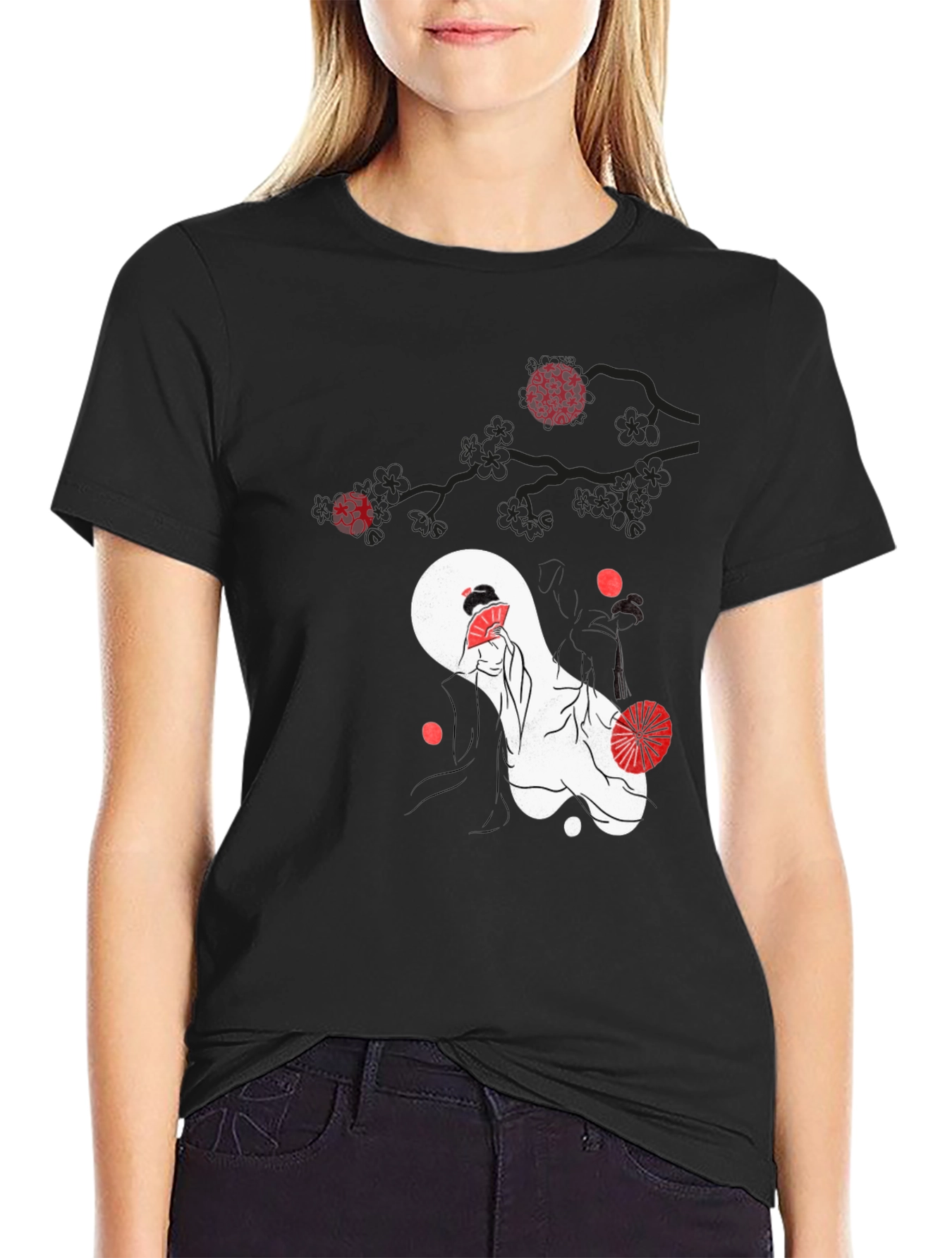 Japanese Geisha Graphic Black T-Shirt
