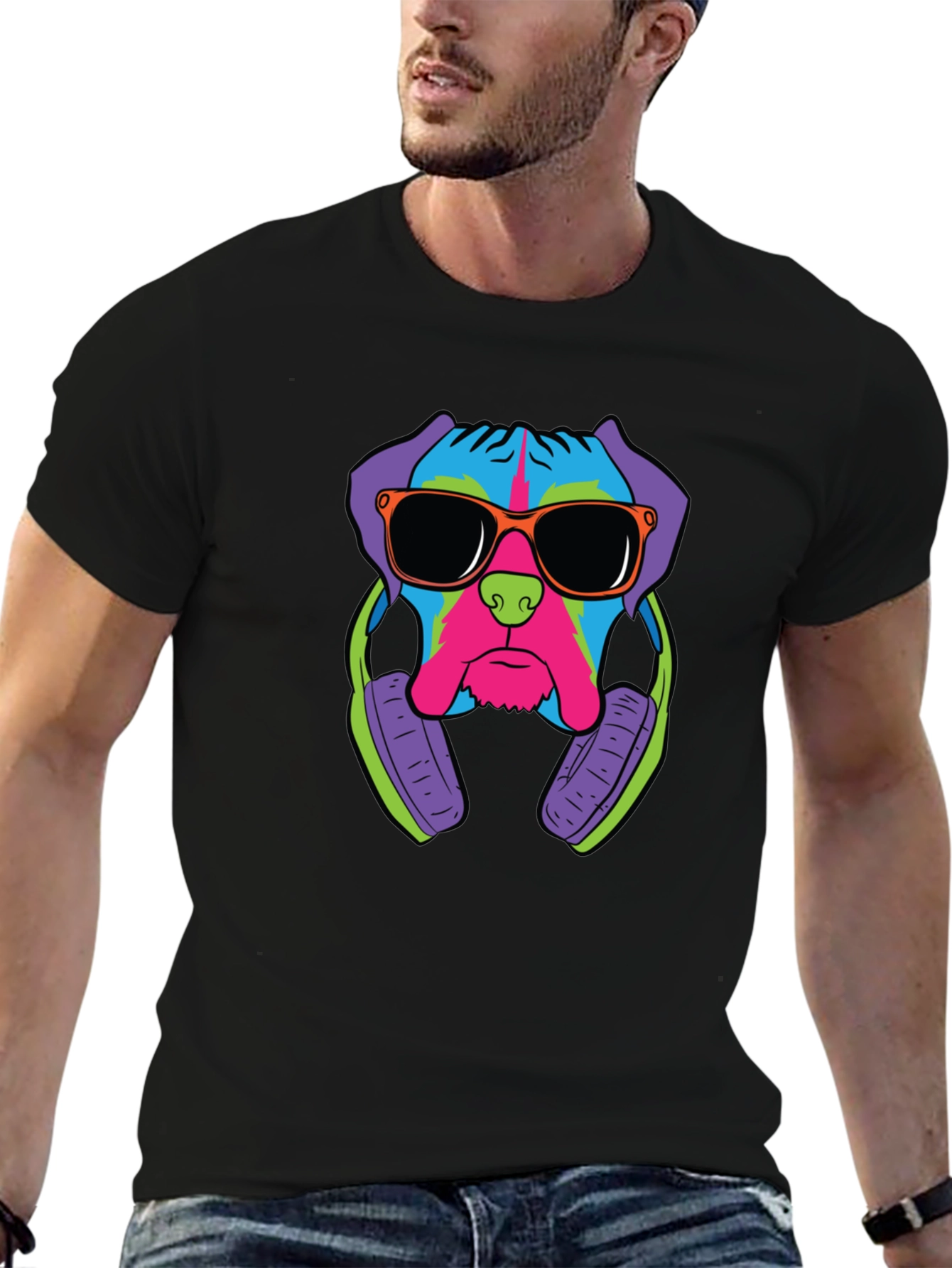 Cool Dog Graphic Tee - Black Cotton T-Shirt