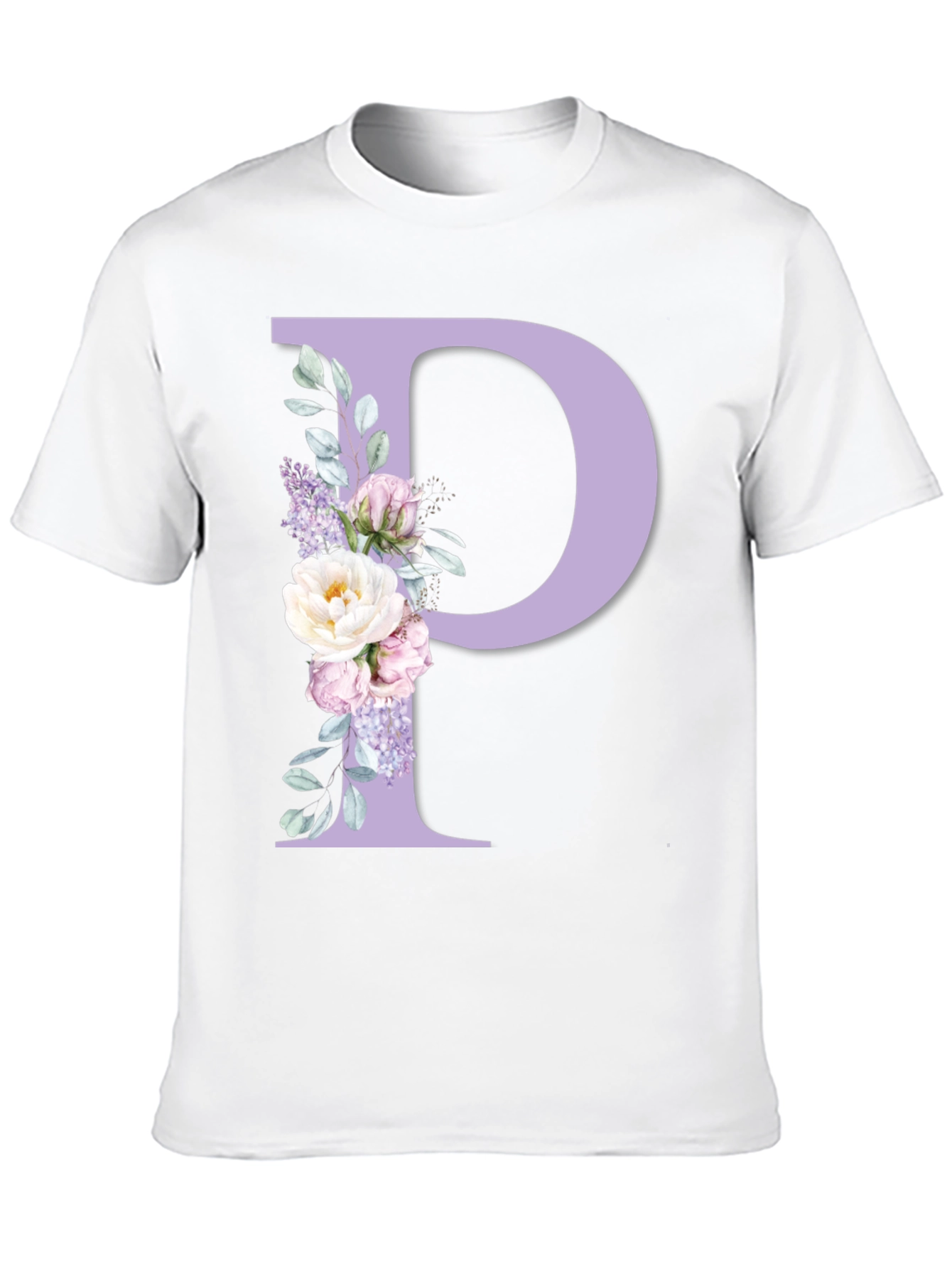 Floral Letter P Black T-Shirt