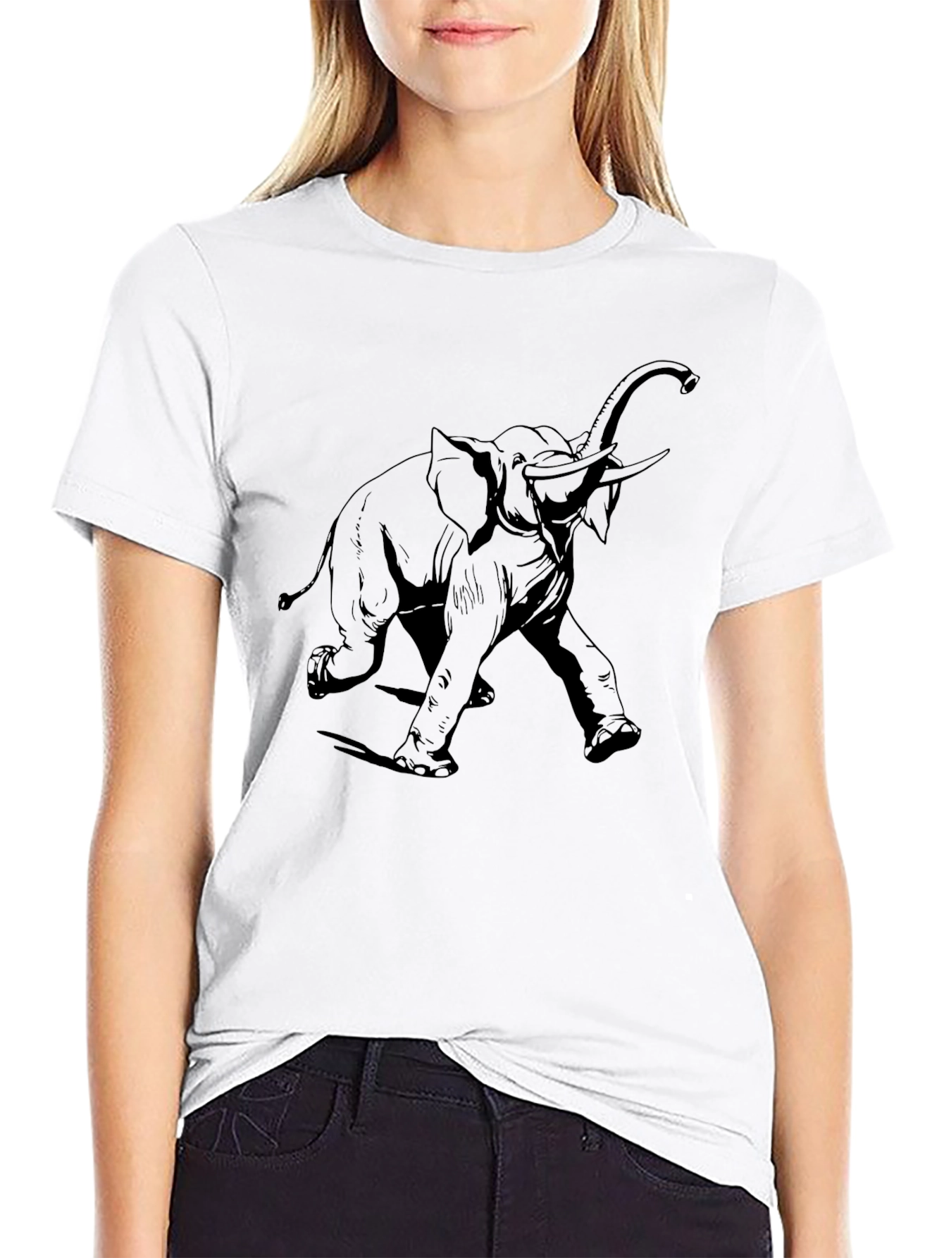 Elephant Graphic Tee - Black Cotton Blend Casual Shirt