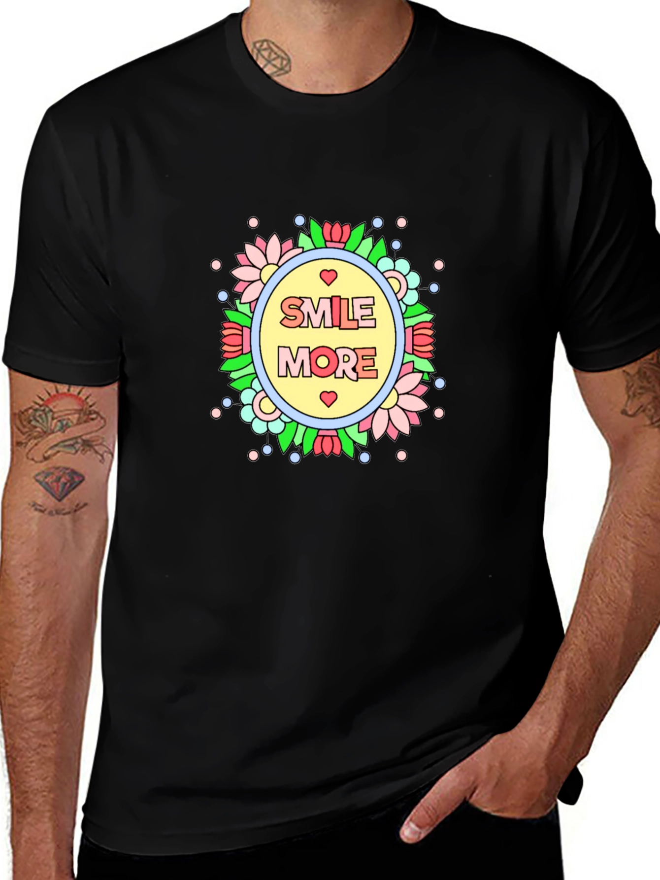 Smile More Graphic Tee - Black Cotton T-Shirt
