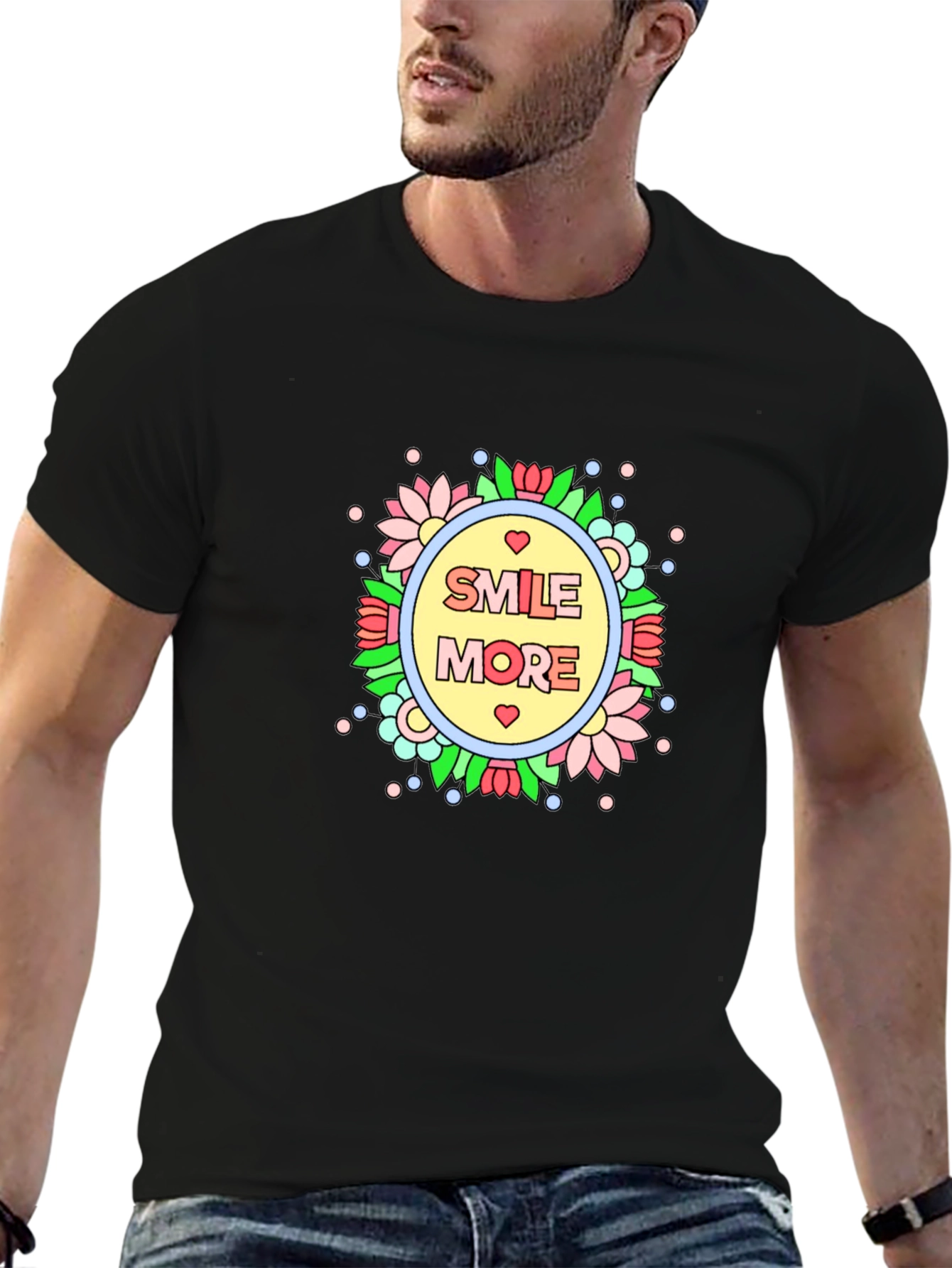 Smile More Graphic Tee - Black Cotton T-Shirt