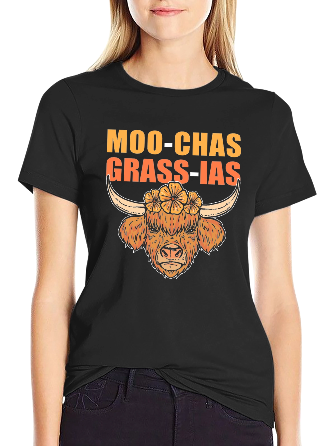 Moo-Chas Grass-ias Highland Cow Graphic Tee
