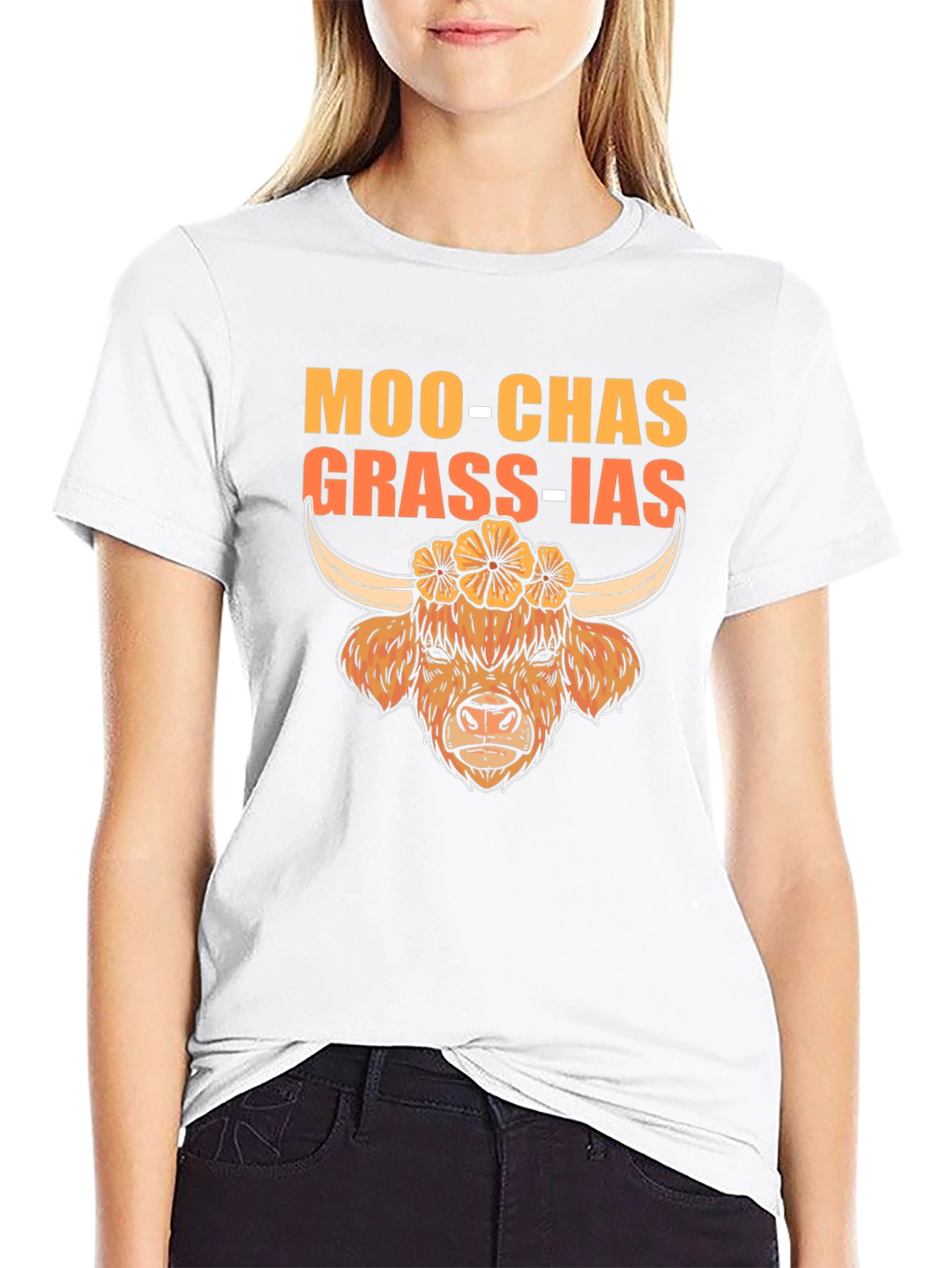 Moo-Chas Grass-ias Highland Cow Graphic Tee