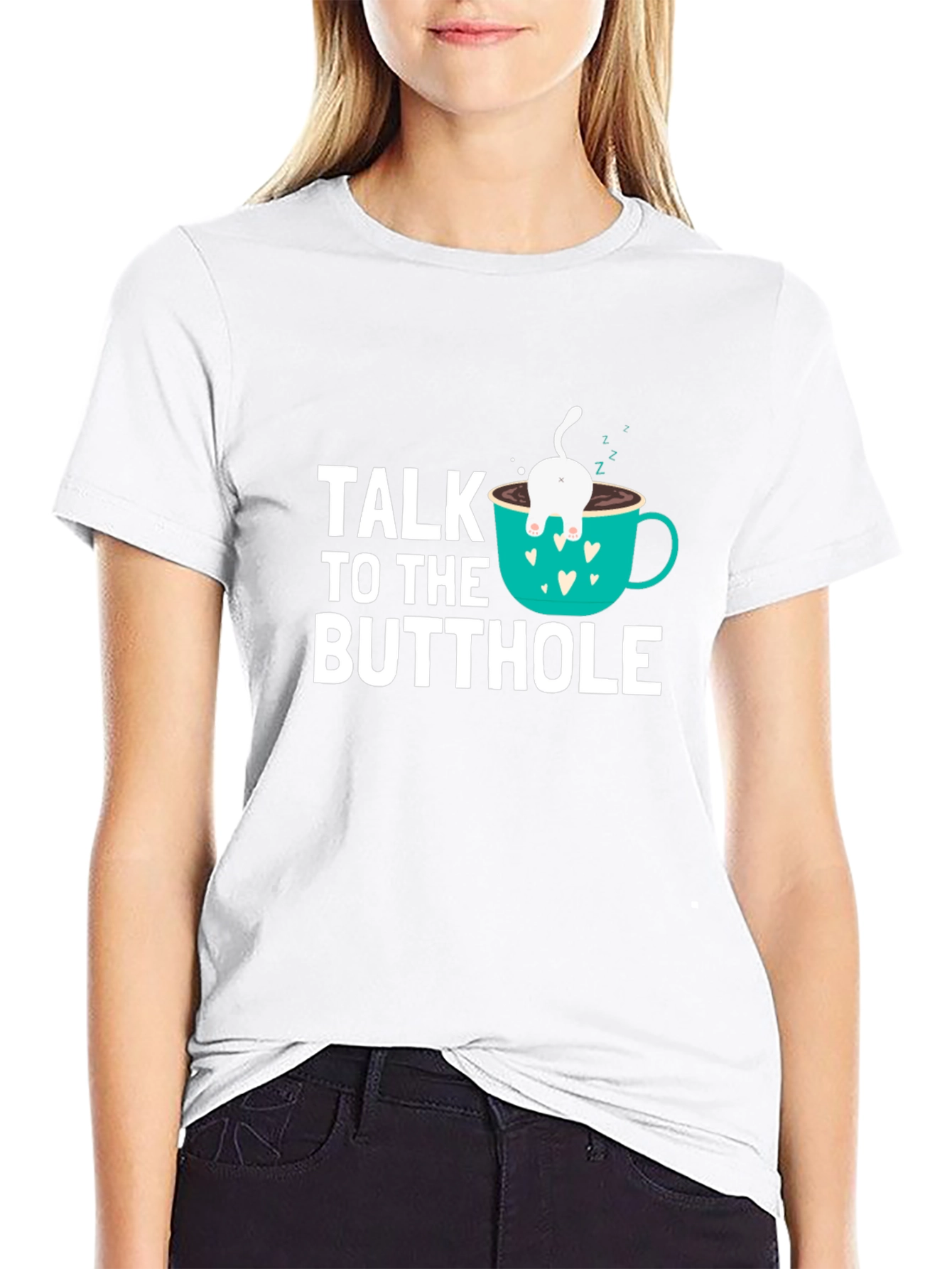Talk to the Butthole Funny Cat Coffee T-Shirt