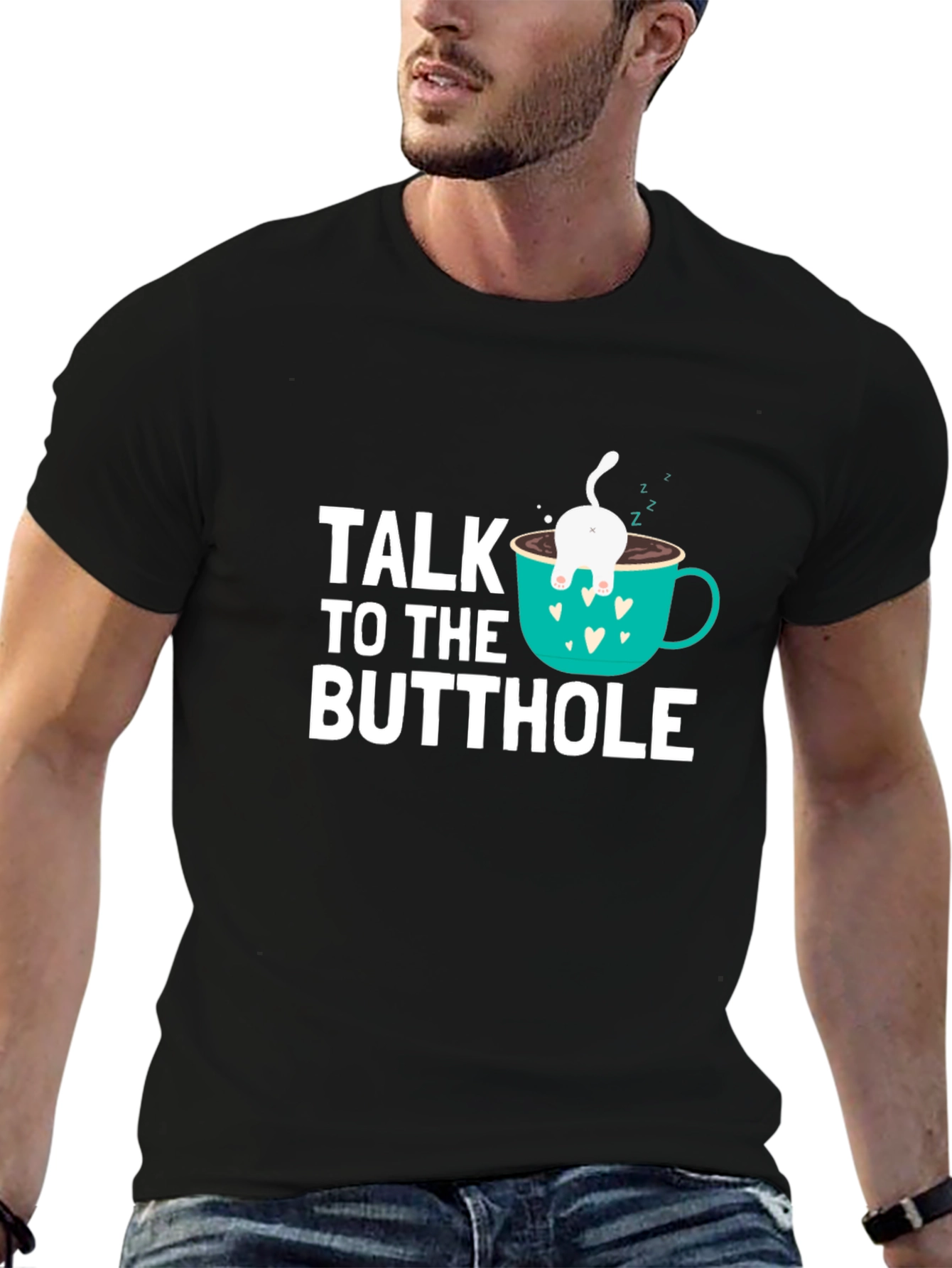 Talk to the Butthole Funny Cat Coffee T-Shirt