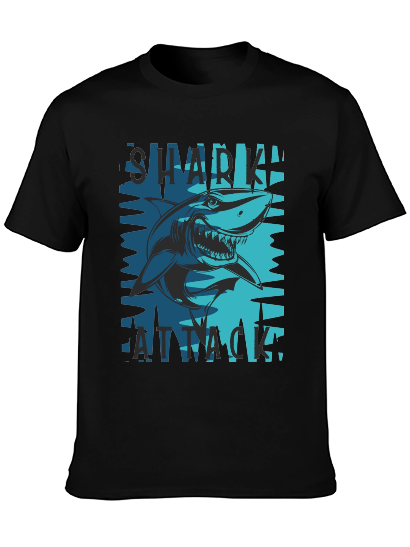 Shark Attack Graphic Tee - Black Cotton Blend T-Shirt