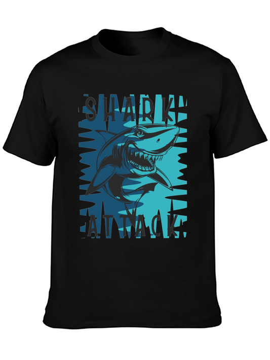Shark Attack Graphic Tee - Black Cotton Blend T-Shirt