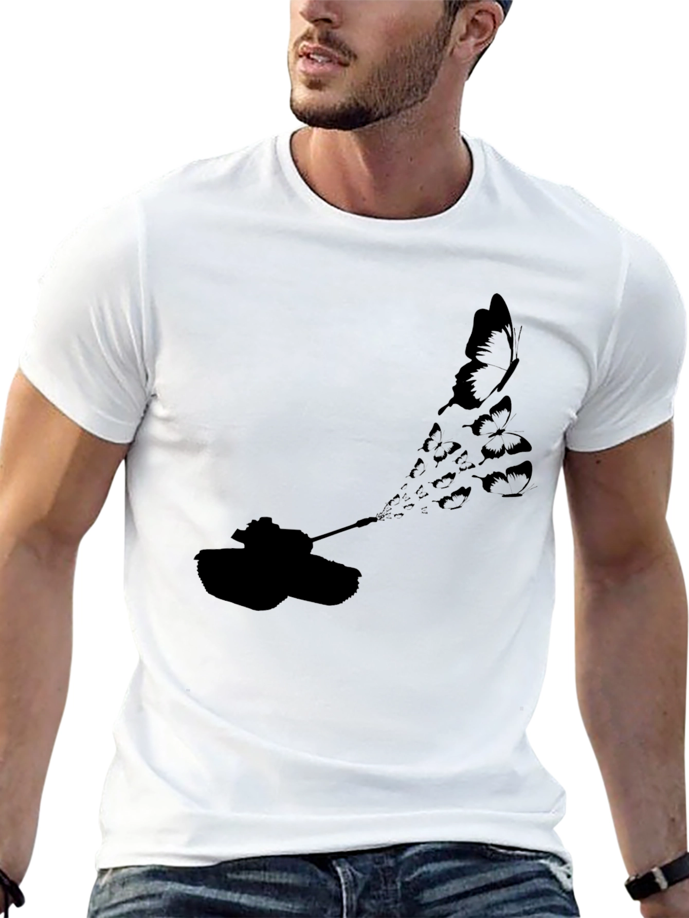 Tank Butterfly Graphic Tee - Black Cotton