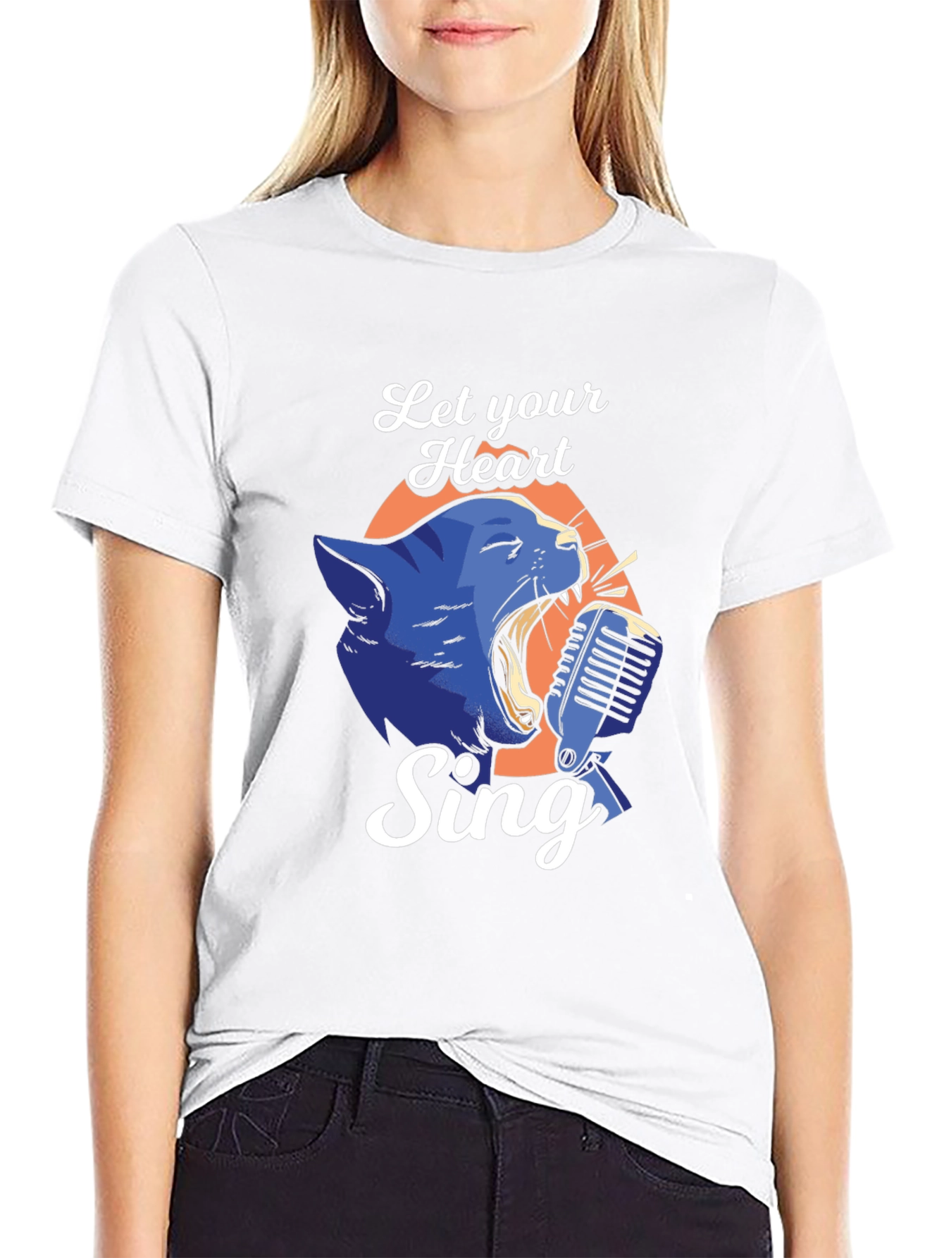 Singing Cat Graphic Tee - Let Your Heart Sing