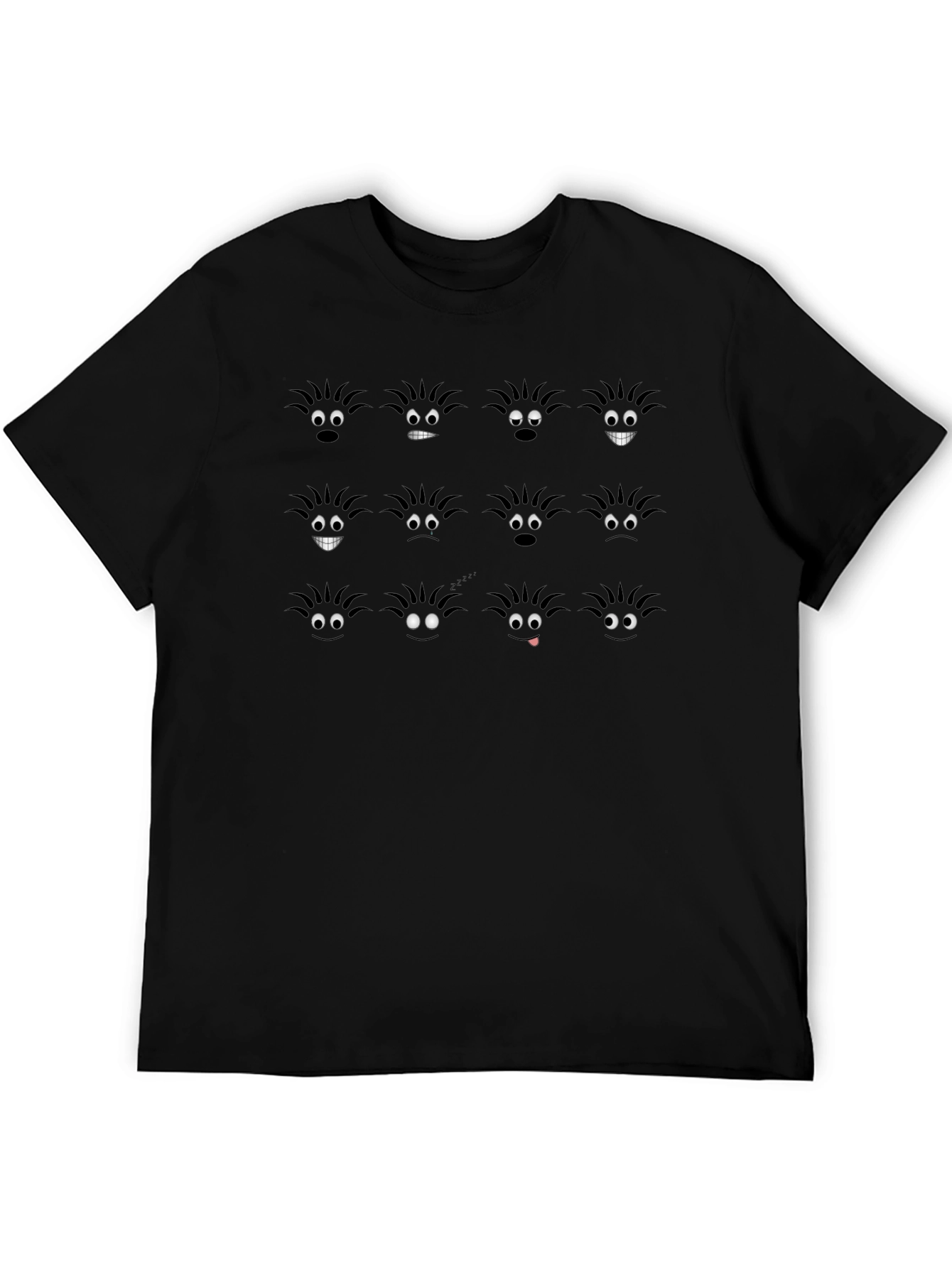 Expressive Black T-Shirt with Emoji Faces