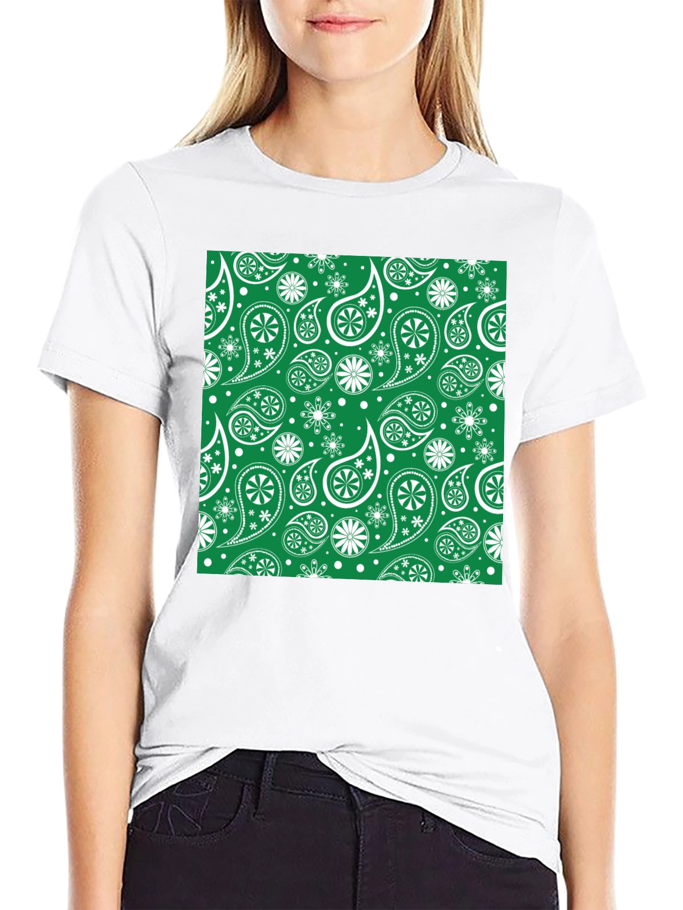 Paisley Print T-Shirt - Emerald Green Design