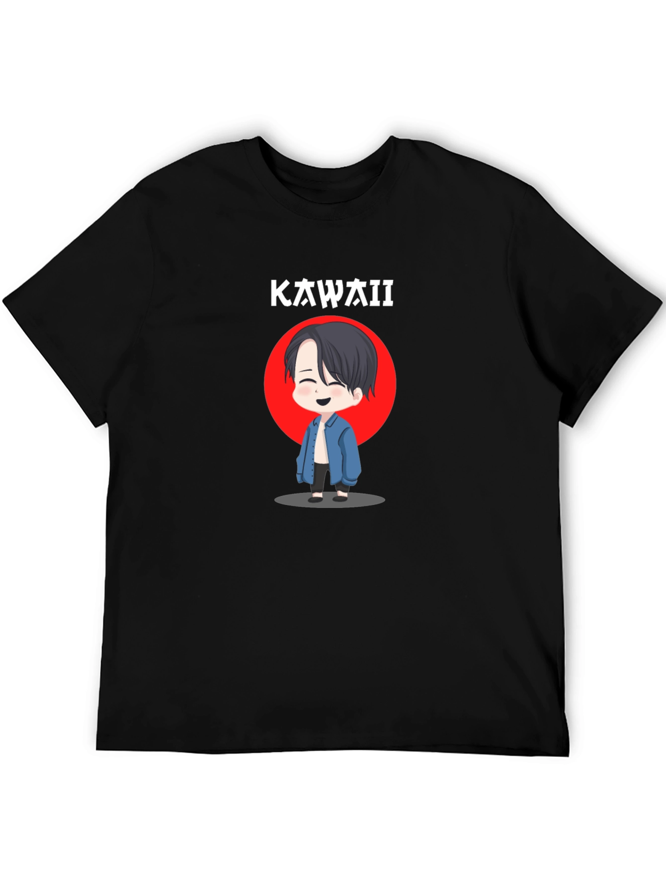 Kawaii Cartoon Anime Graphic Black T-Shirt