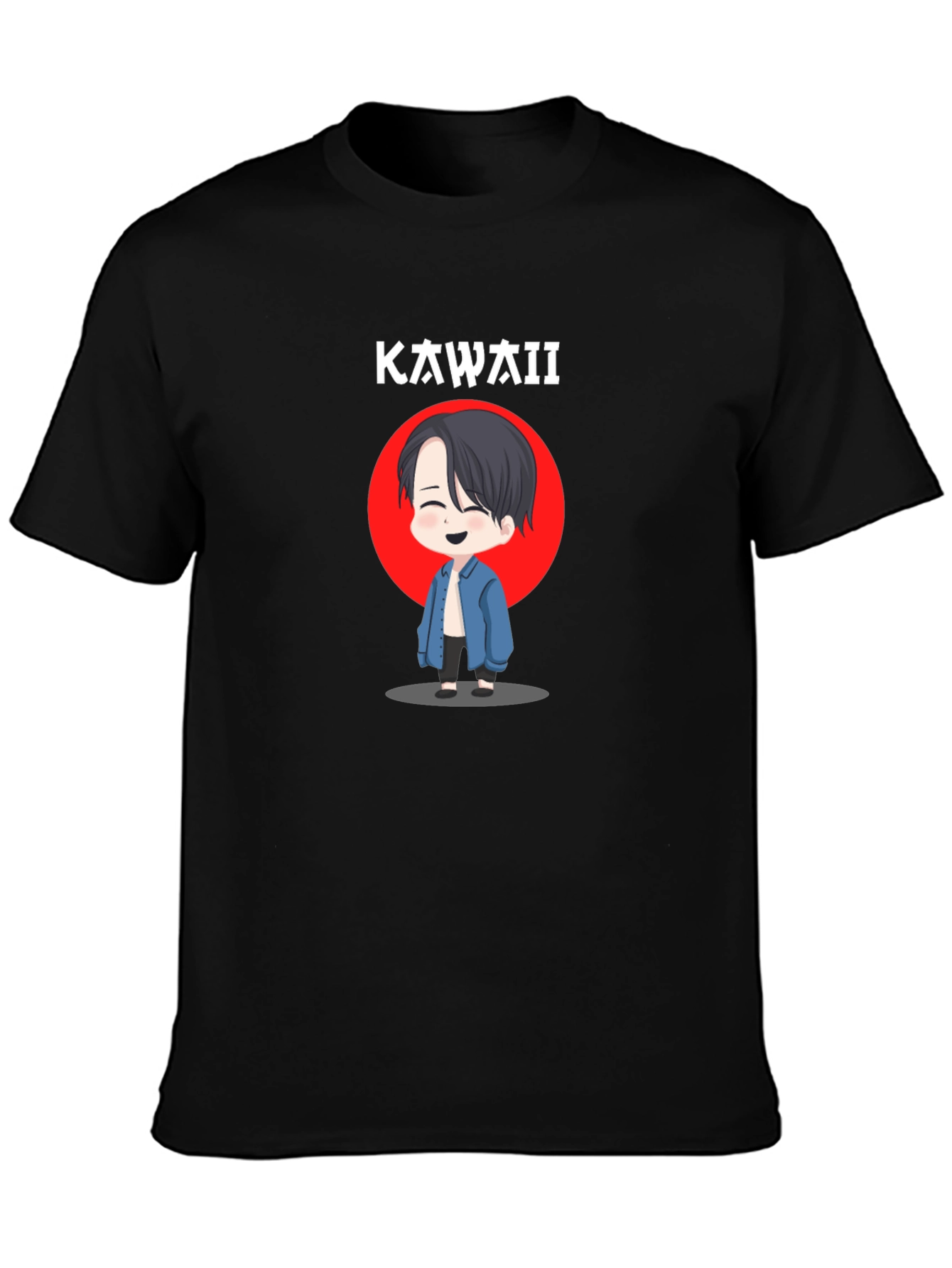 Kawaii Cartoon Anime Graphic Black T-Shirt