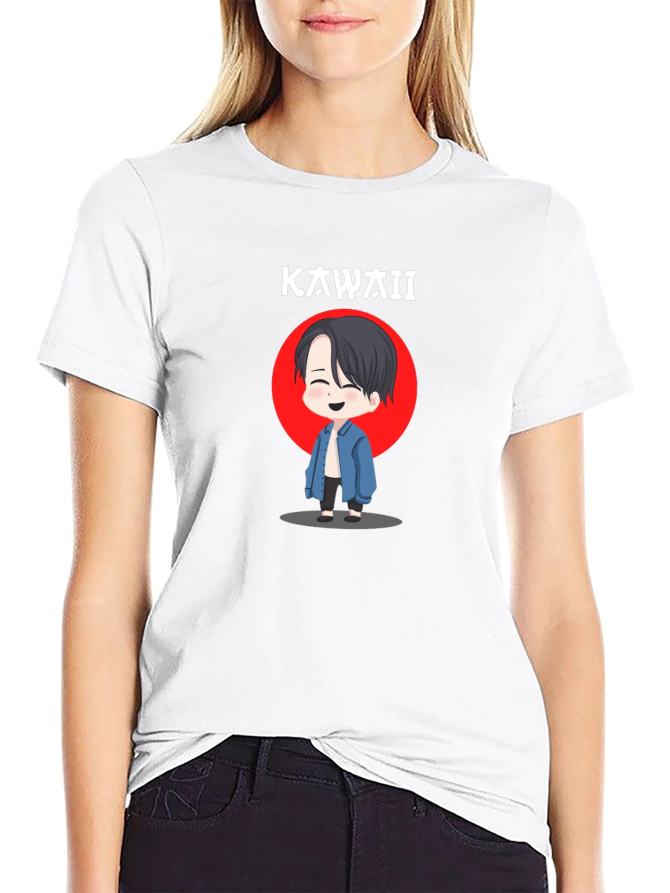 Kawaii Cartoon Anime Graphic Black T-Shirt
