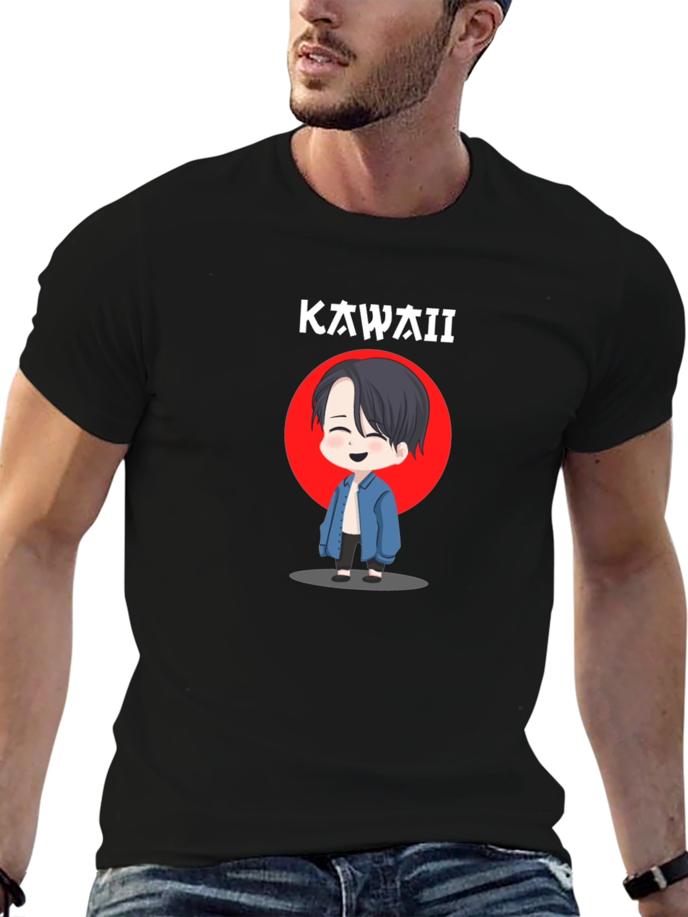 Kawaii Cartoon Anime Graphic Black T-Shirt