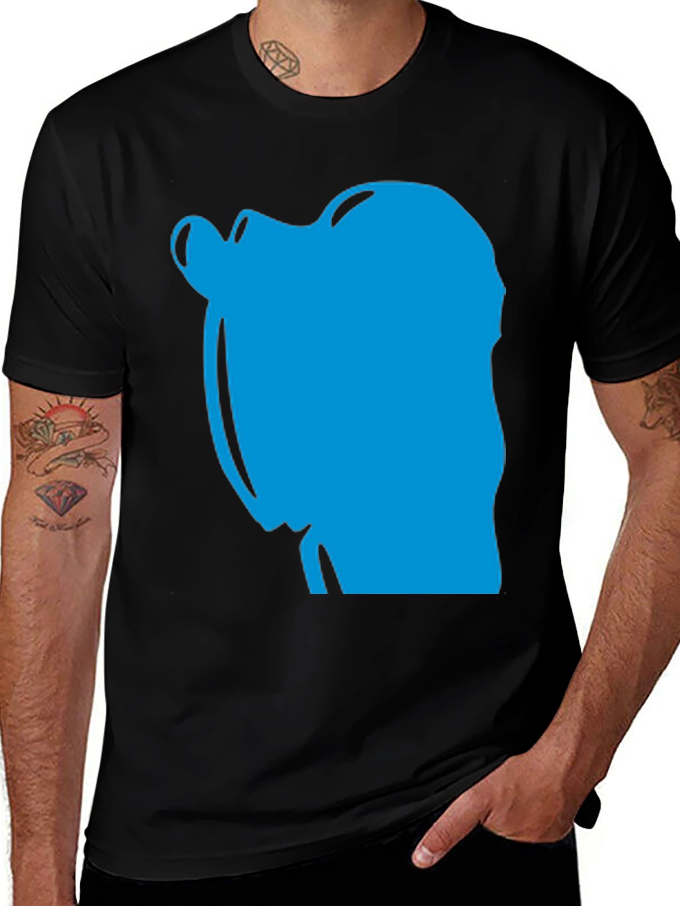 Abstract Blue Graphic Print Black T-Shirt