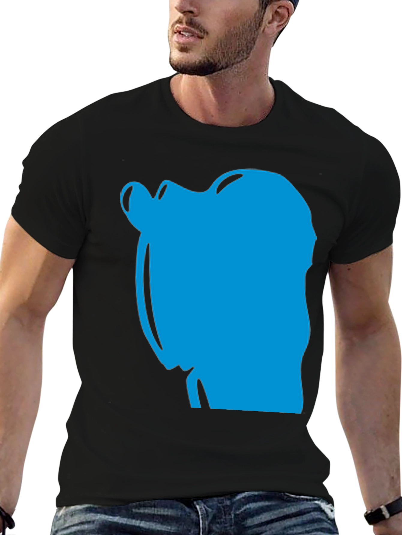Abstract Blue Graphic Print Black T-Shirt