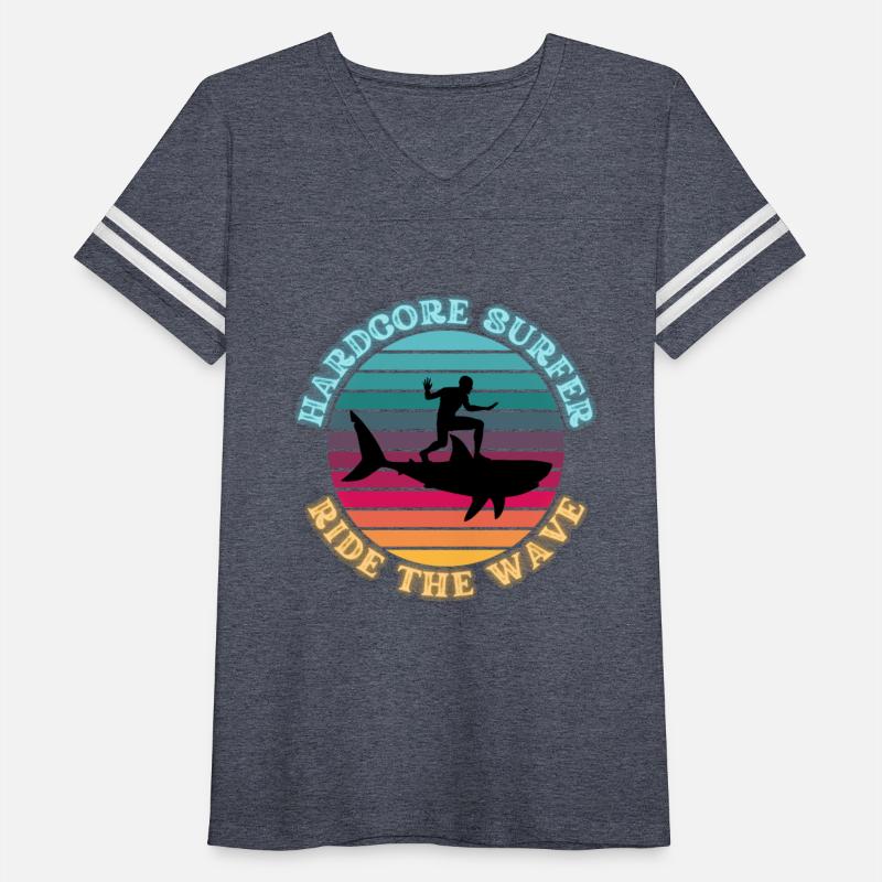 Hardcore Shark Surfer Ride the Wave Sunset Neon