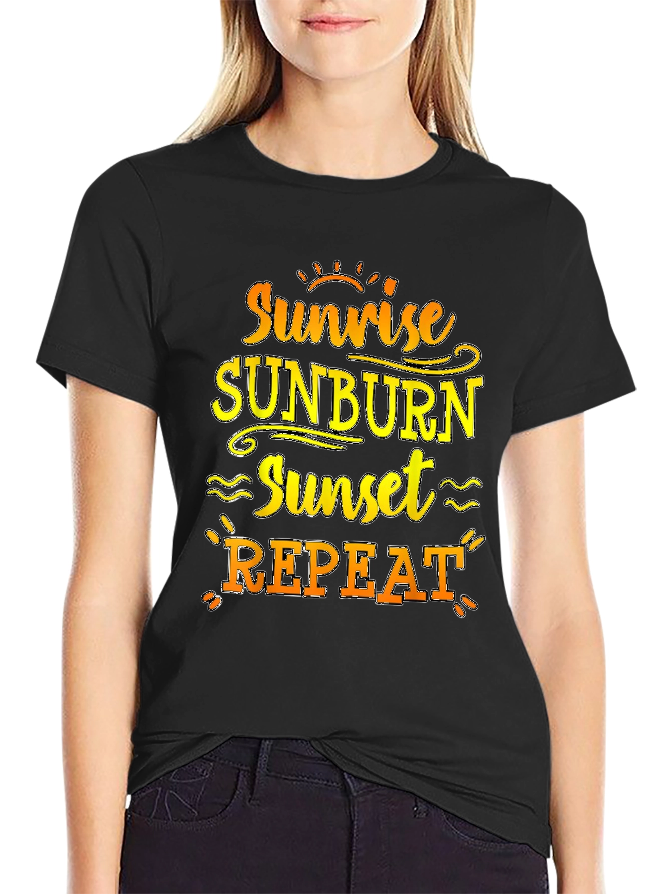 Sunrise Sunburn Sunset Repeat Black T-Shirt