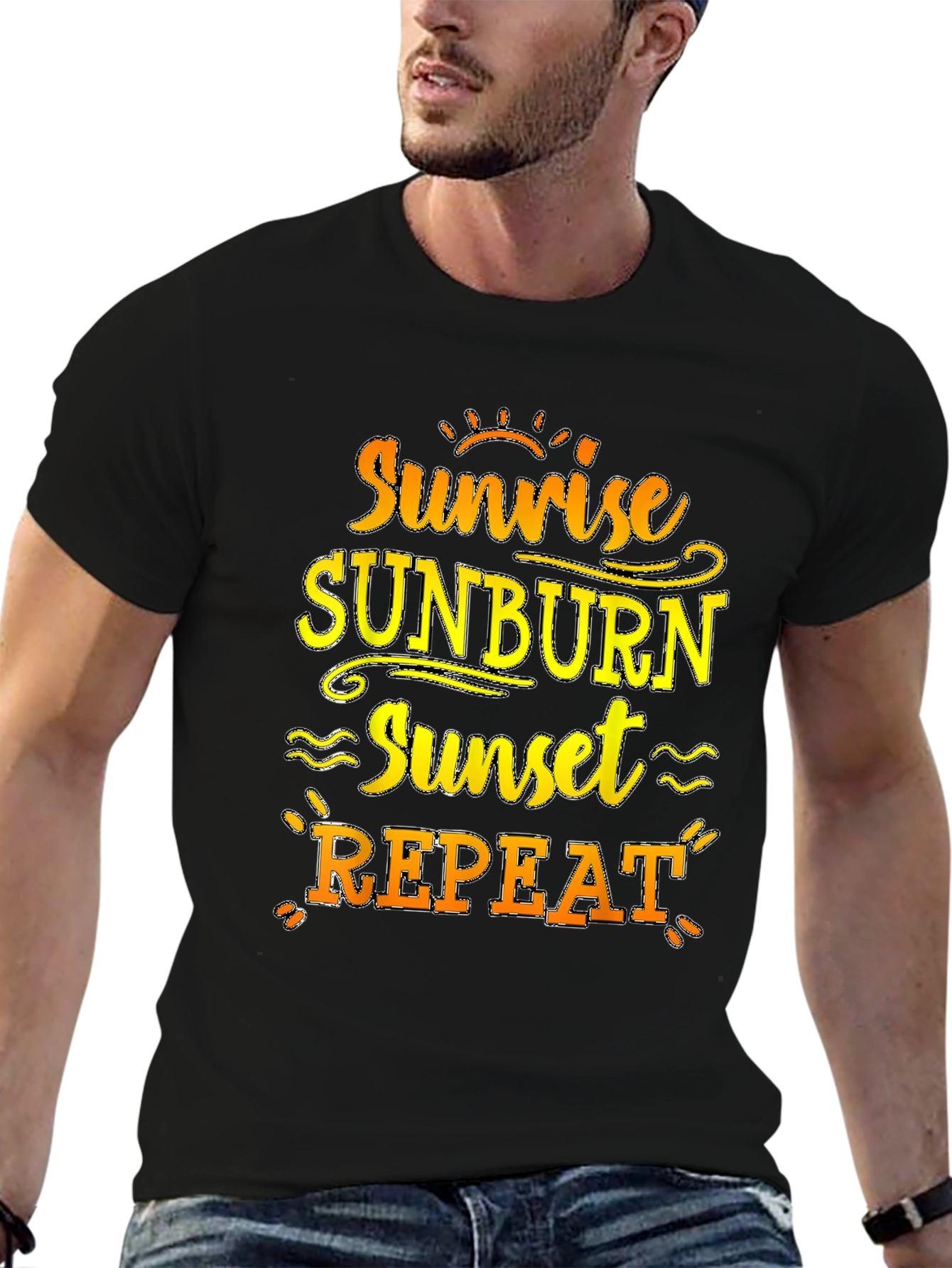 Sunrise Sunburn Sunset Repeat Black T-Shirt