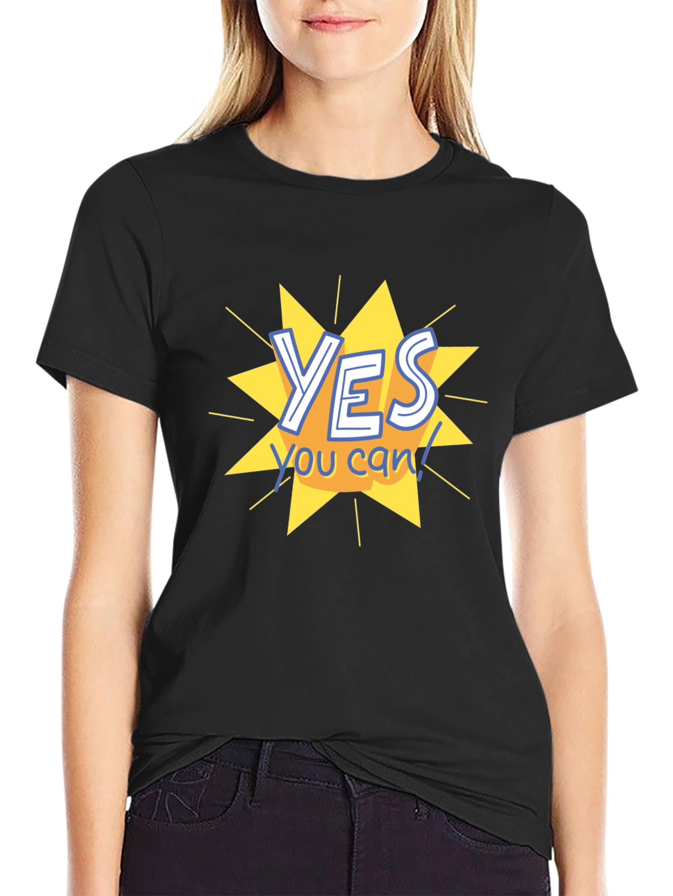 Motivational Yes You Can Graphic Tee - Black