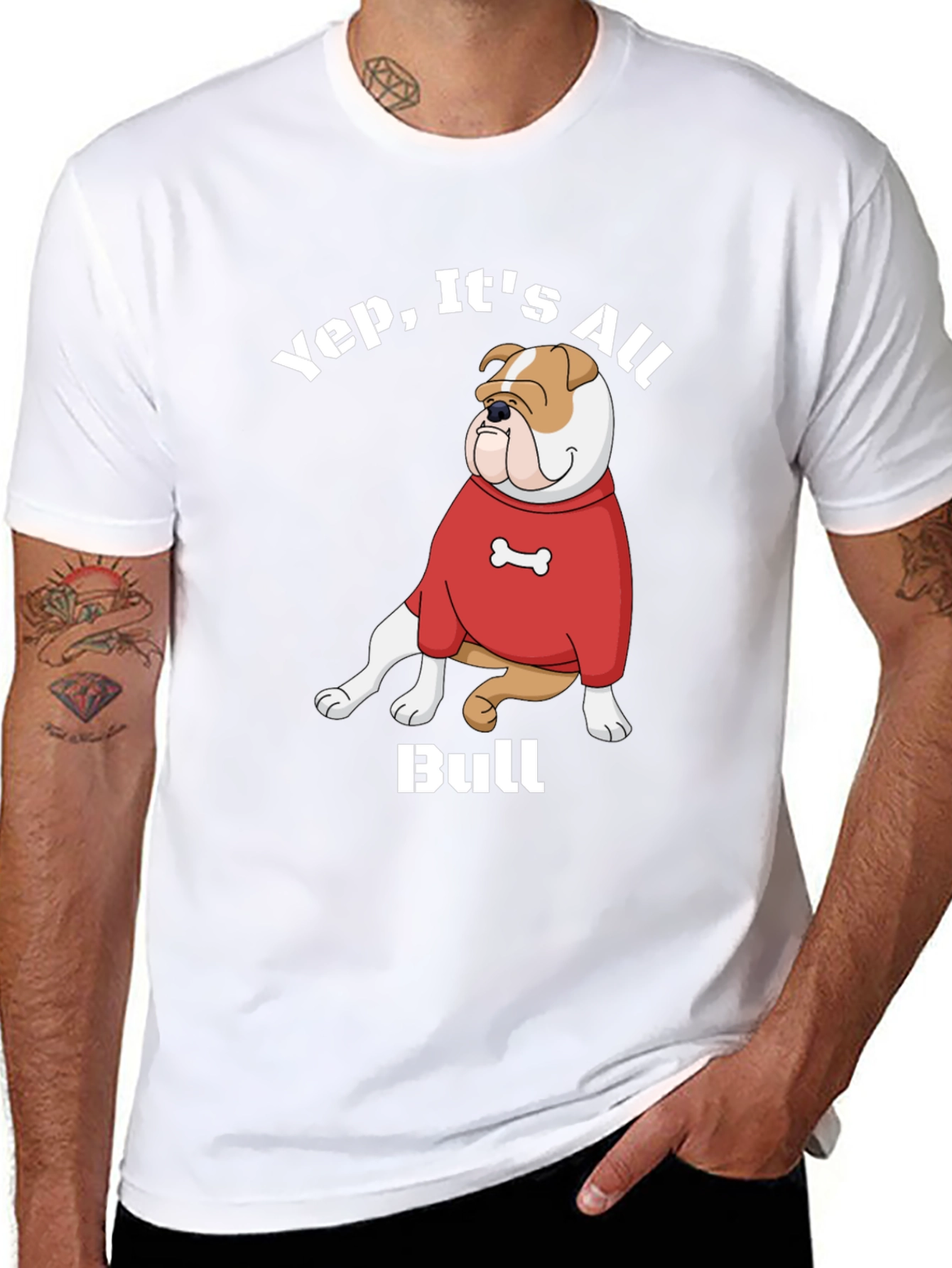 Yep Its All Bull T-Shirt Bulldog Cartoon Red Sweater