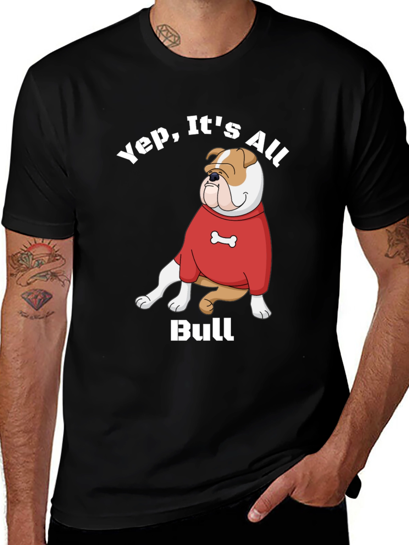 Yep Its All Bull T-Shirt Bulldog Cartoon Red Sweater
