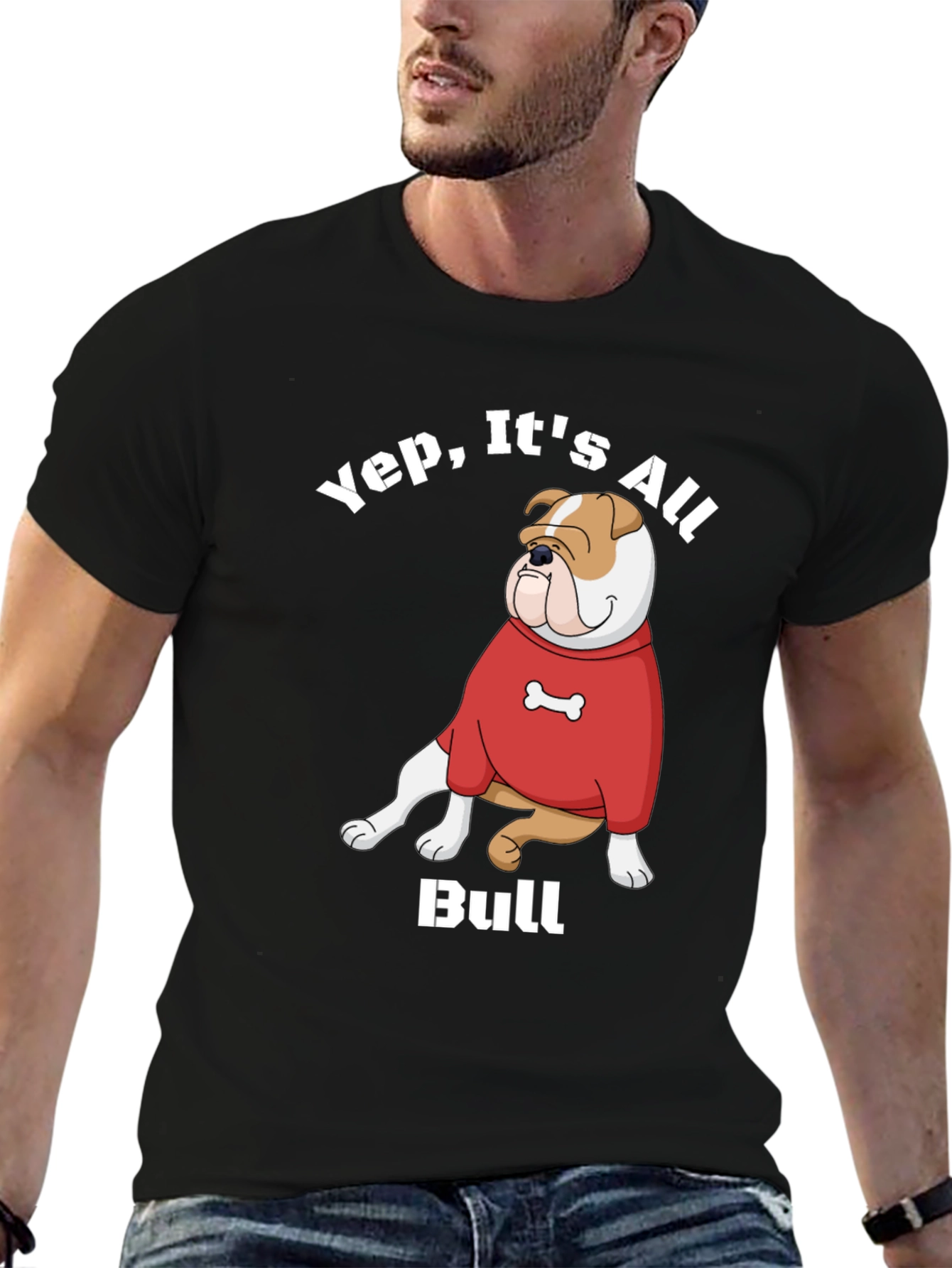 Yep Its All Bull T-Shirt Bulldog Cartoon Red Sweater