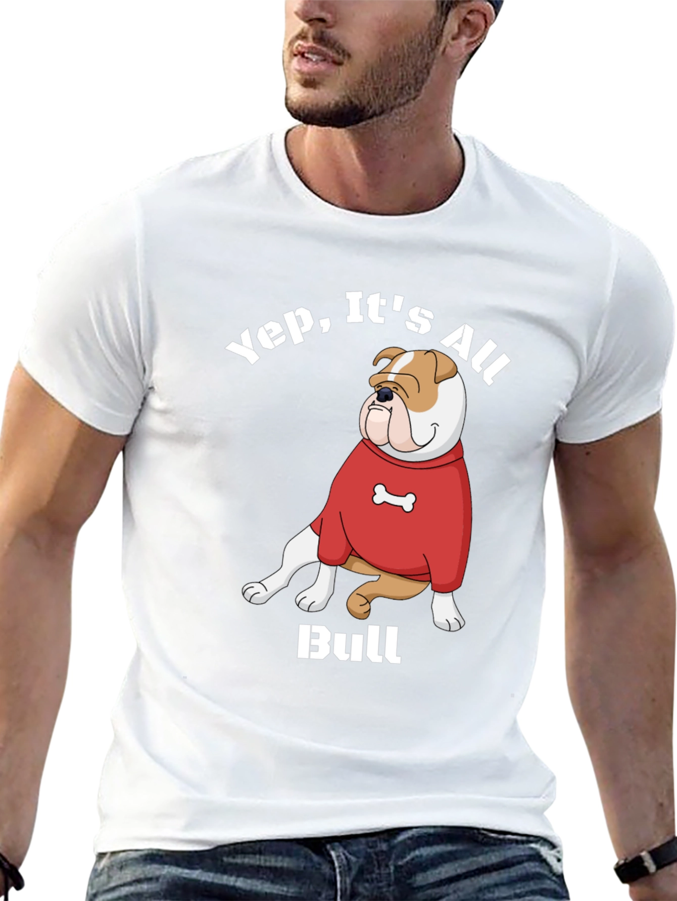 Yep Its All Bull T-Shirt Bulldog Cartoon Red Sweater