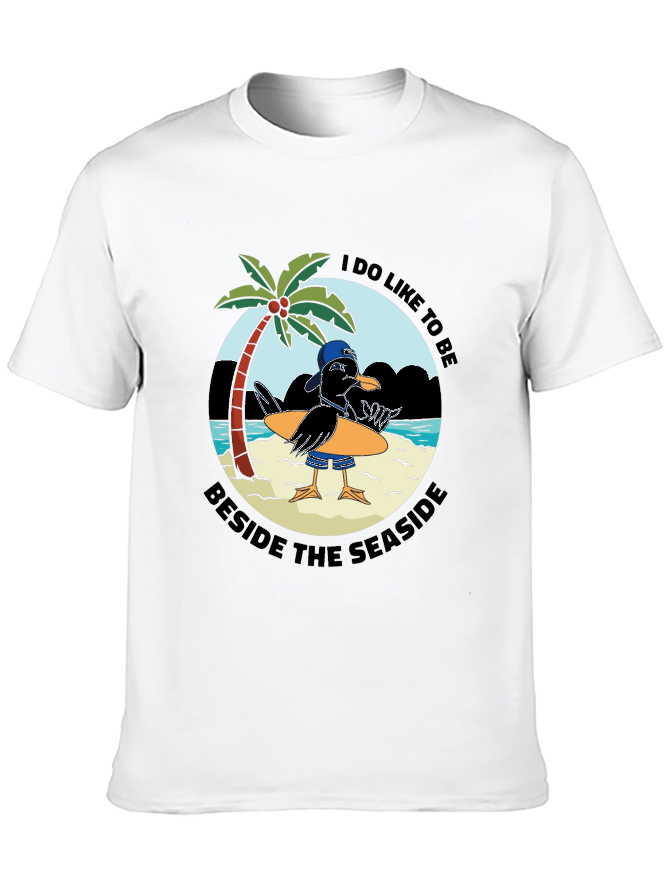 Seaside Seagull Graphic Tee - Black Cotton T-Shirt