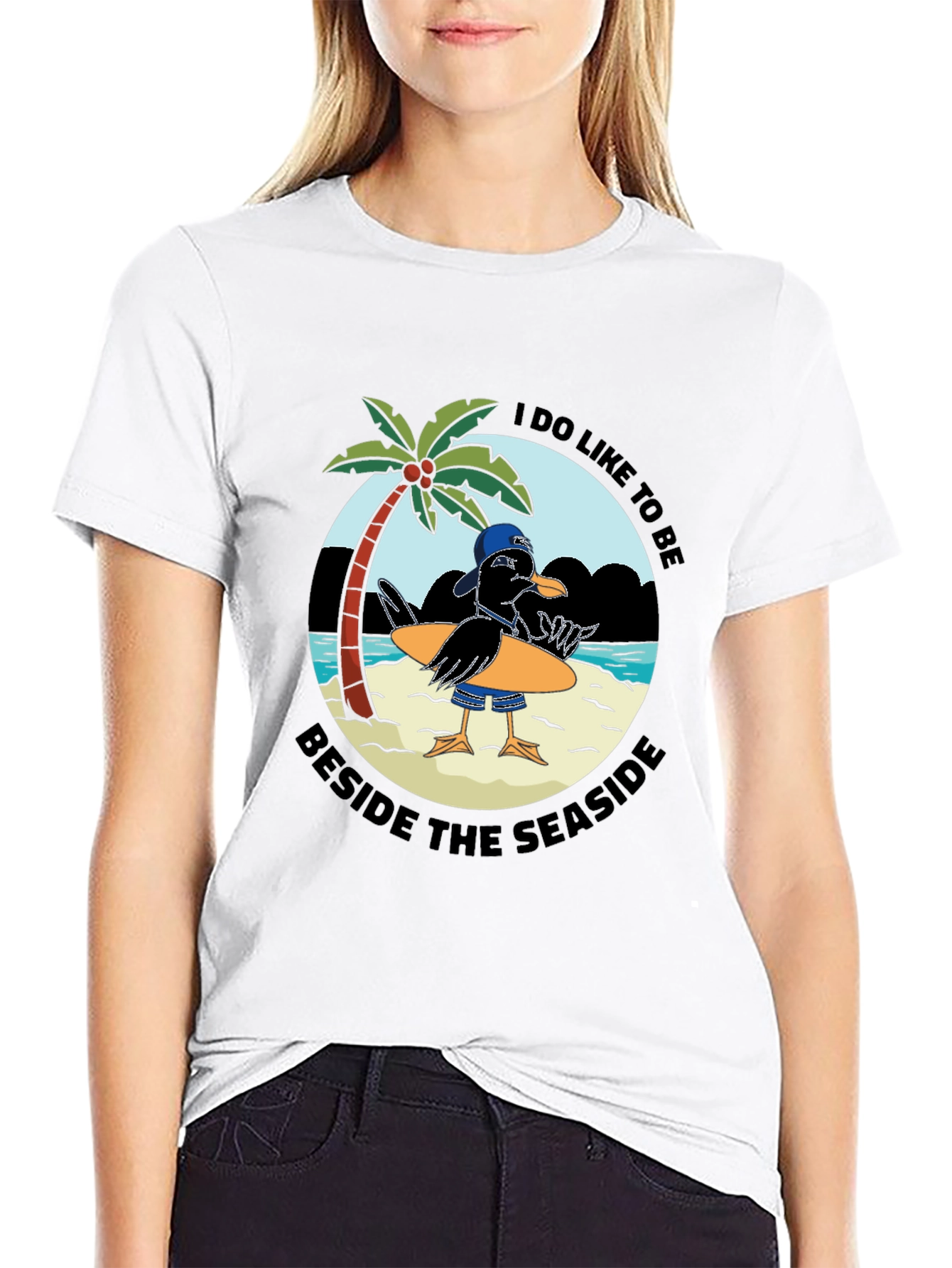 Seaside Seagull Graphic Tee - Black Cotton T-Shirt