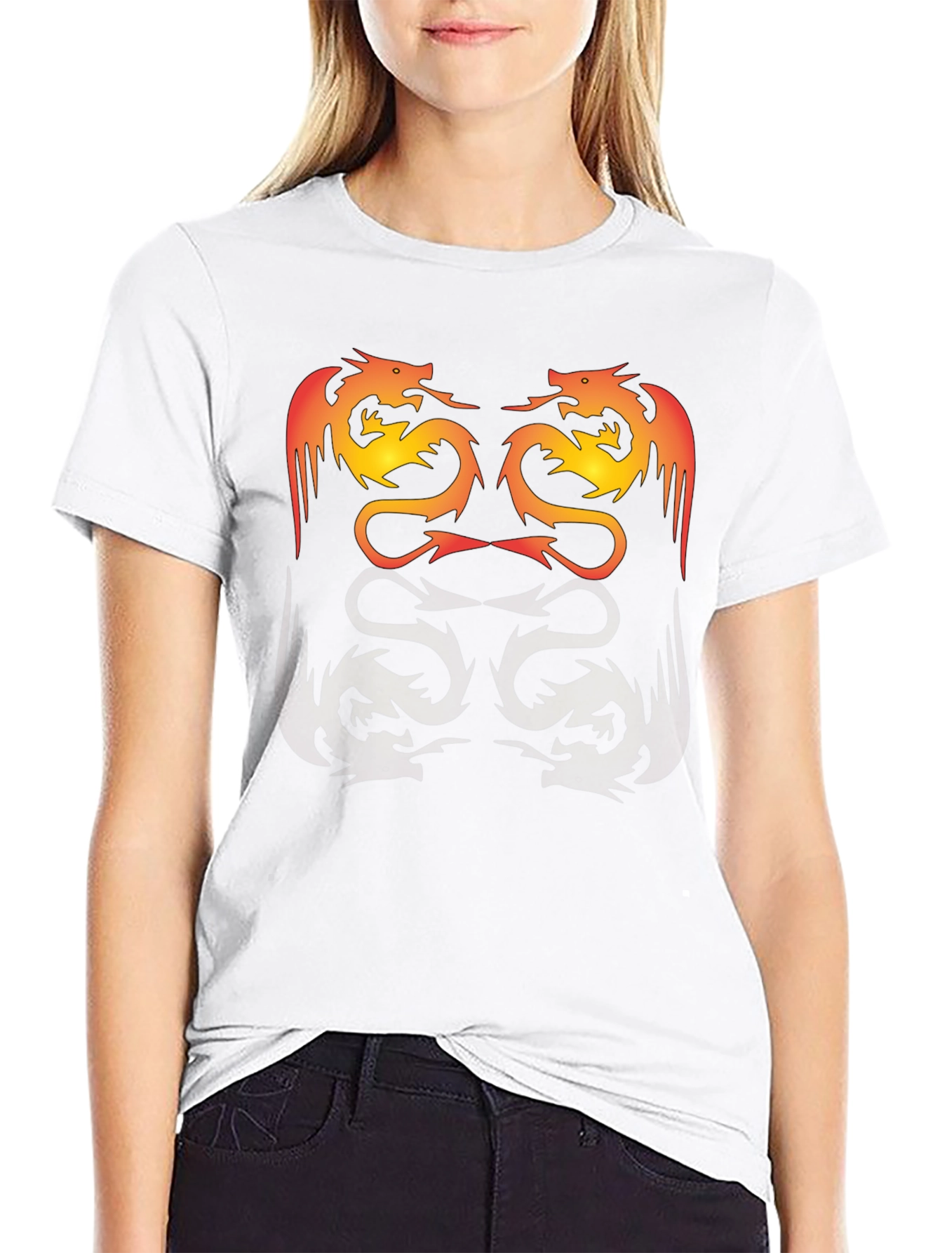 Twin Dragon Graphic Tee - Black Cotton Blend