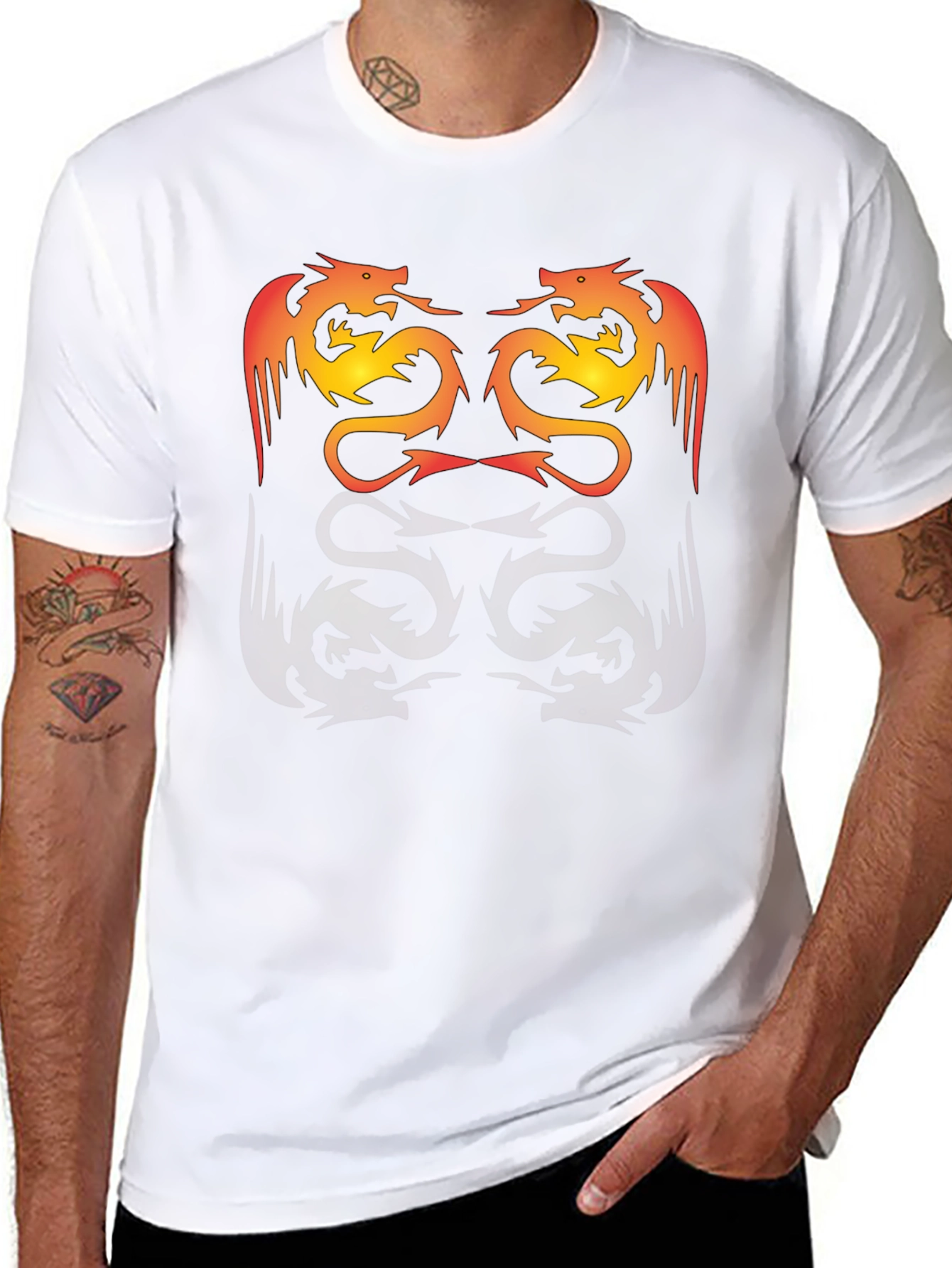 Twin Dragon Graphic Tee - Black Cotton Blend