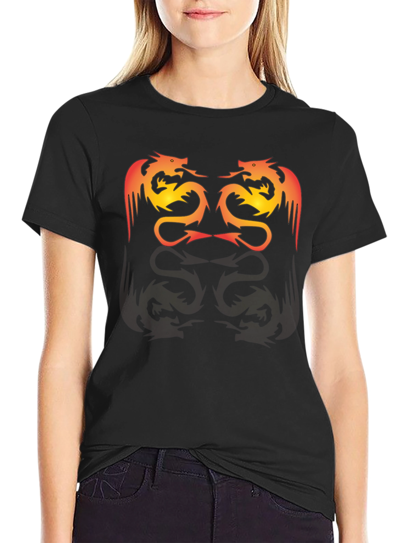 Twin Dragon Graphic Tee - Black Cotton Blend