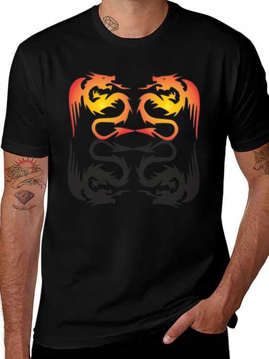 Twin Dragon Graphic Tee - Black Cotton Blend