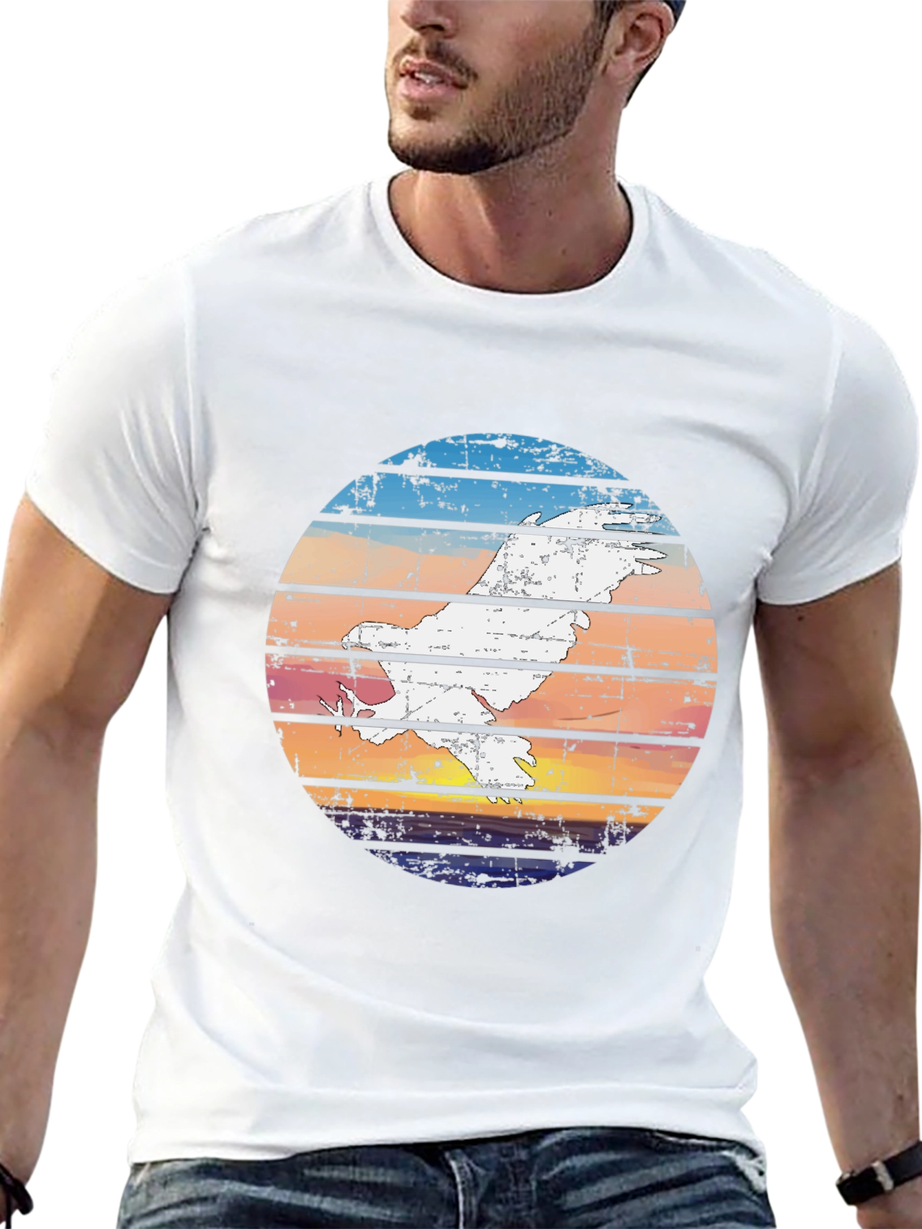 Retro Sunset Bird Graphic Tee - Black