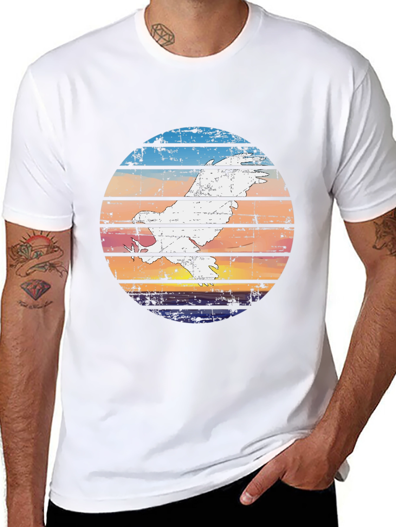 Retro Sunset Bird Graphic Tee - Black
