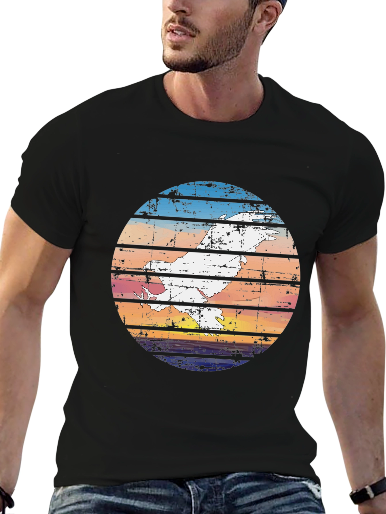 Retro Sunset Bird Graphic Tee - Black