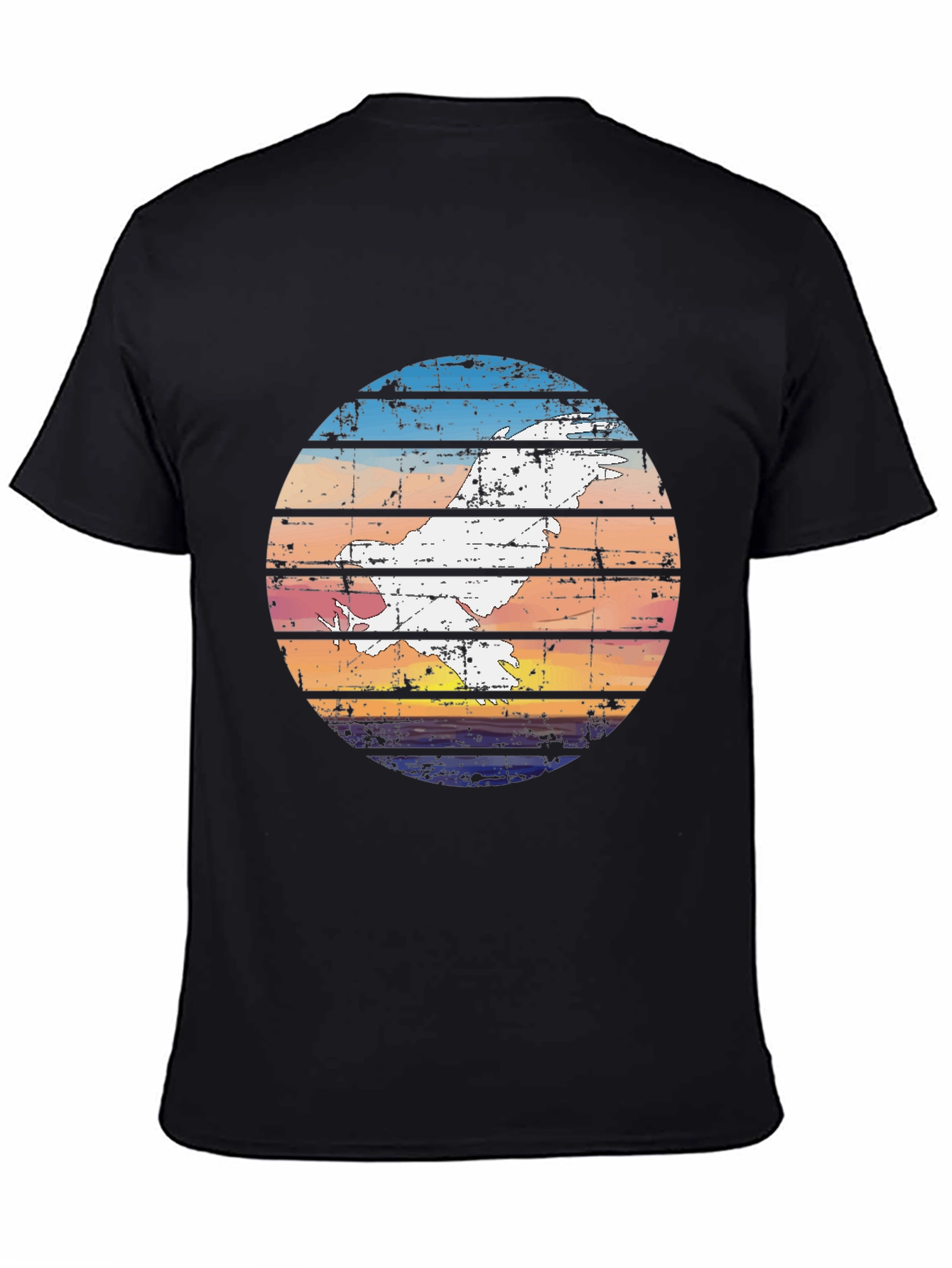 Retro Sunset Bird Graphic Tee - Black