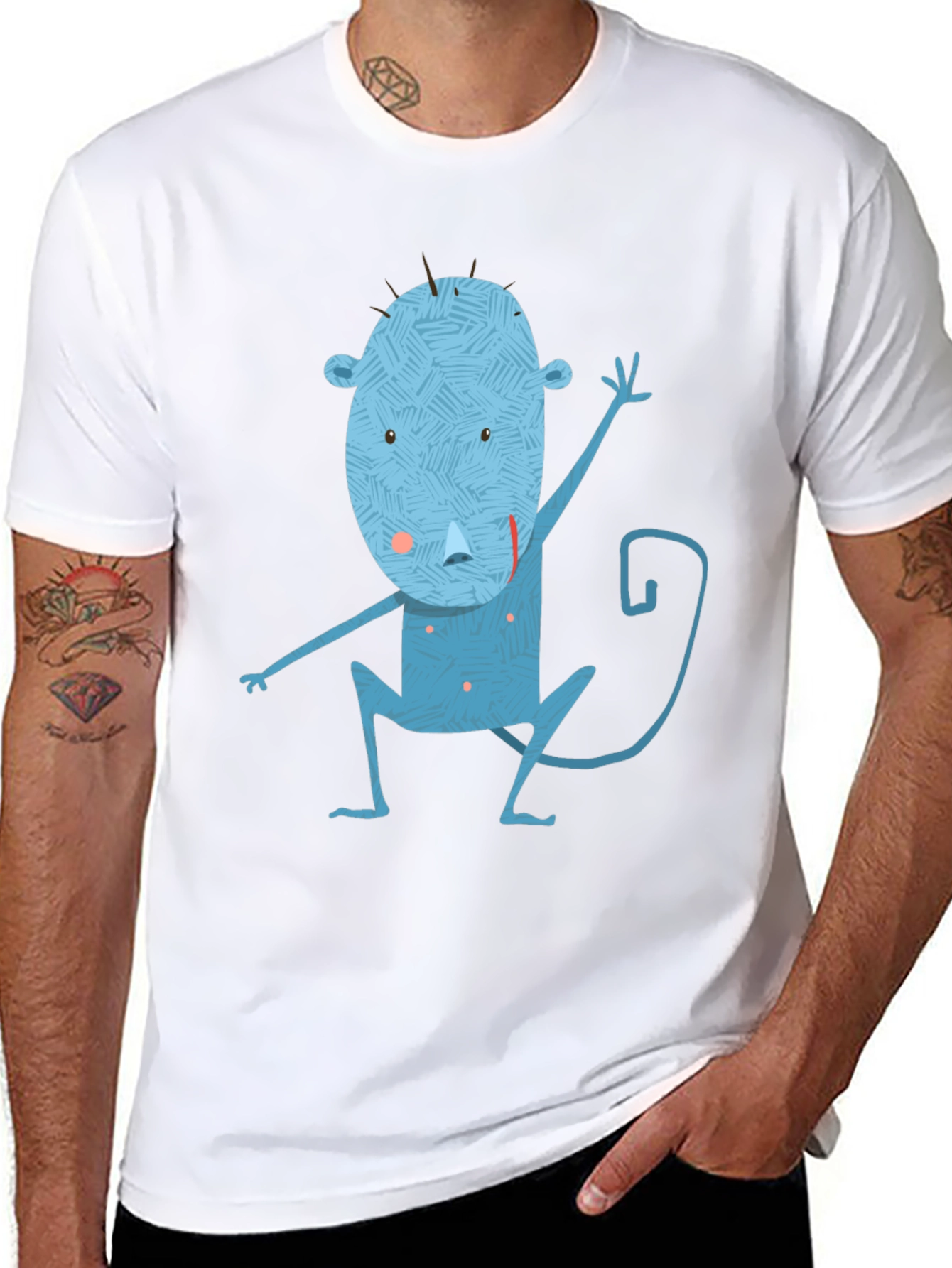 Blue Monkey Graphic Tee - Unique Mens Black T-Shirt