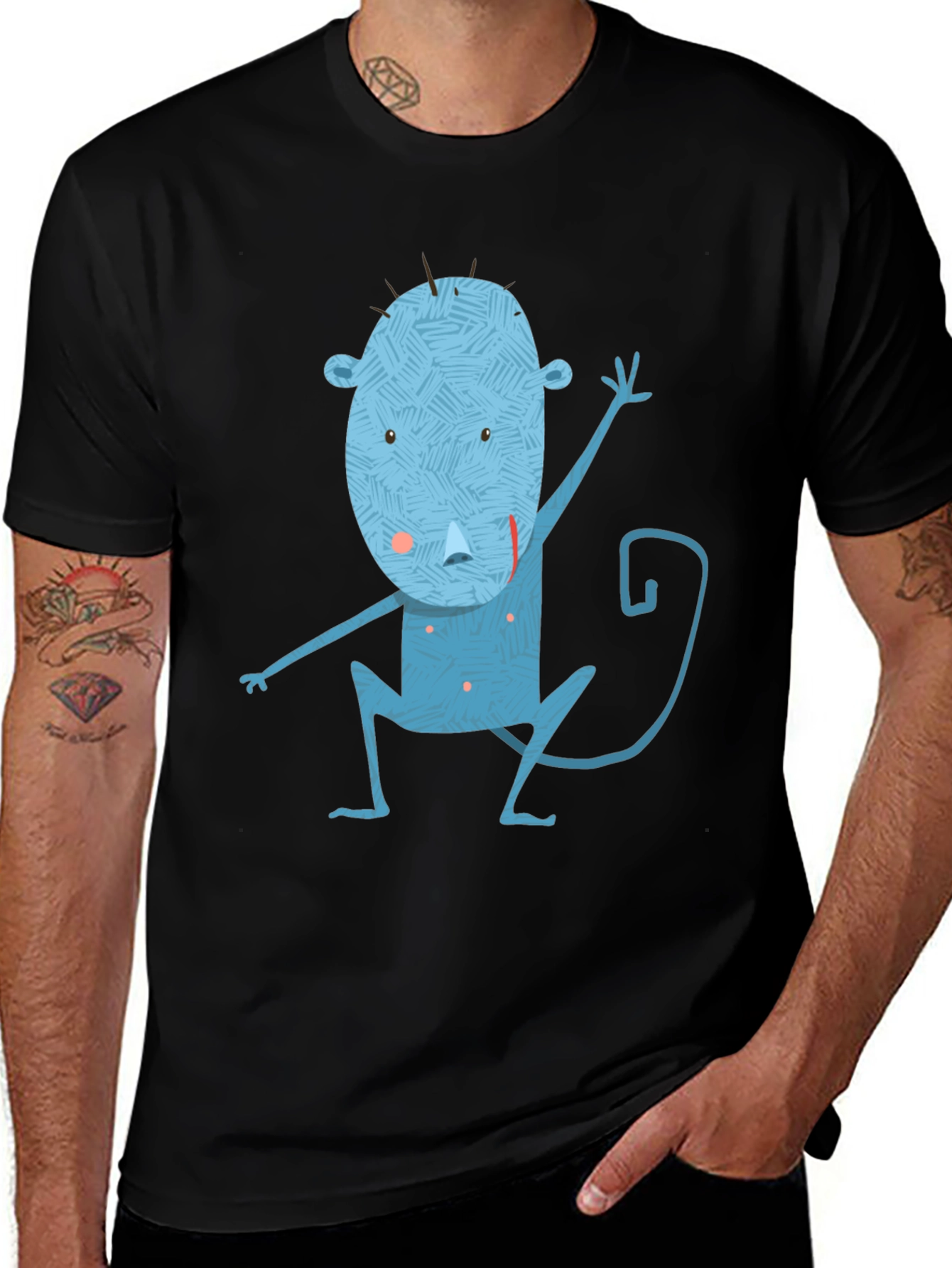 Blue Monkey Graphic Tee - Unique Mens Black T-Shirt