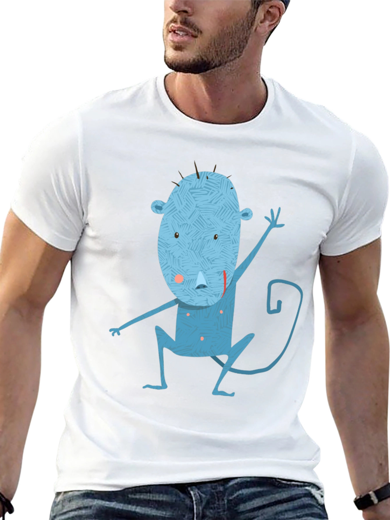 Blue Monkey Graphic Tee - Unique Mens Black T-Shirt