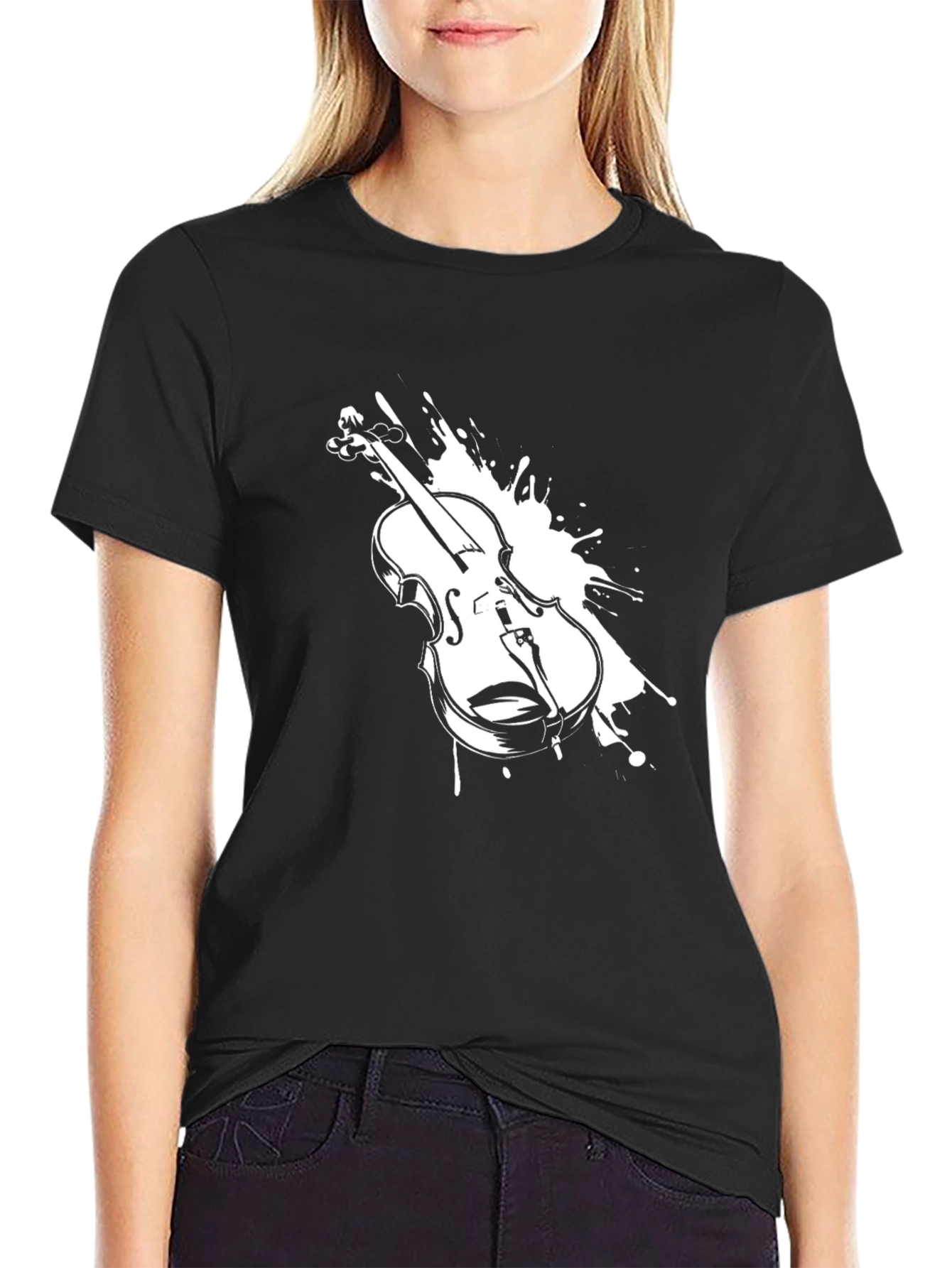 Violin Splash Graphic T-Shirt - Musical Instrument Tee