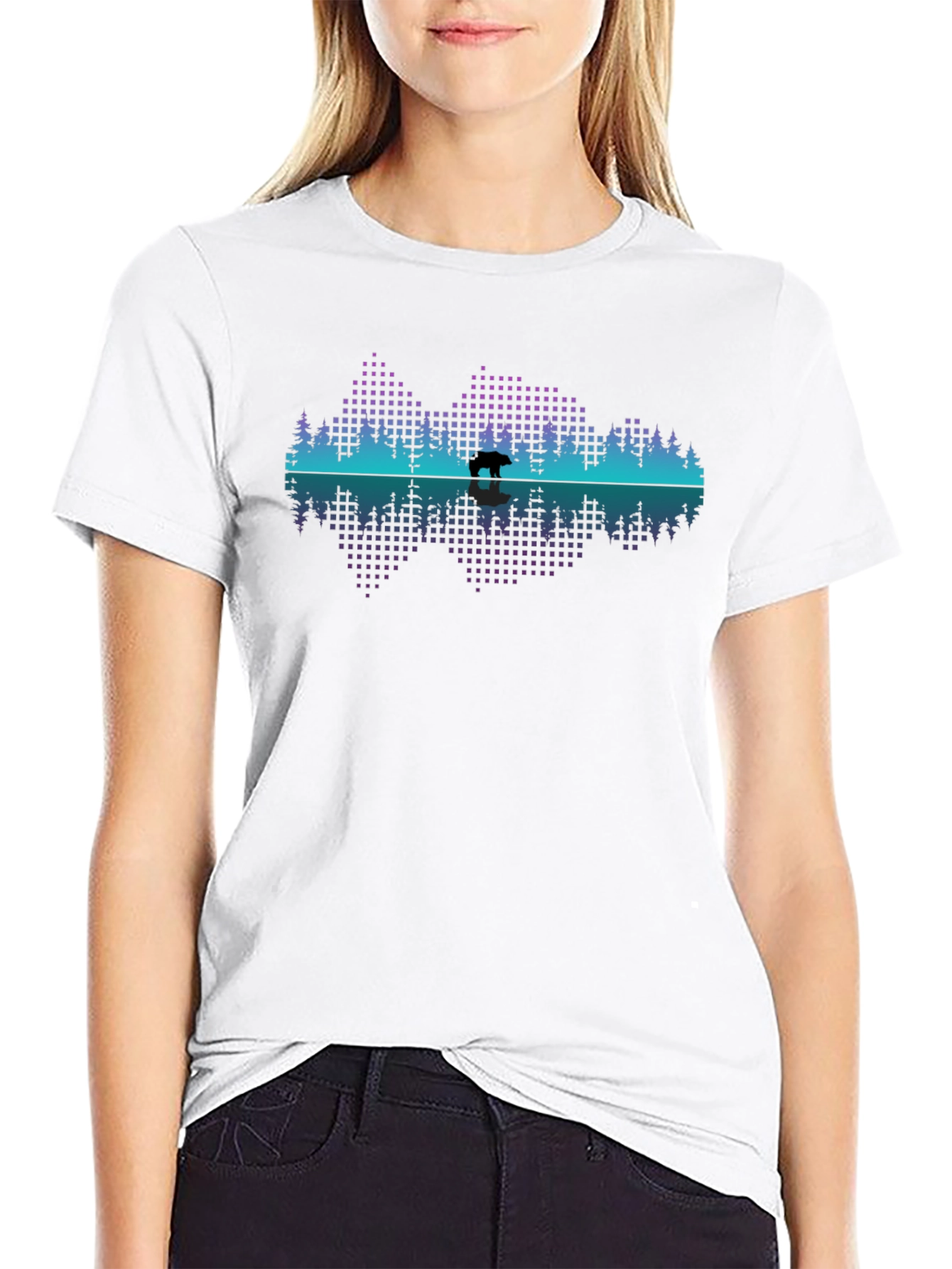 Bear Silhouette Graphic Print Black T-Shirt