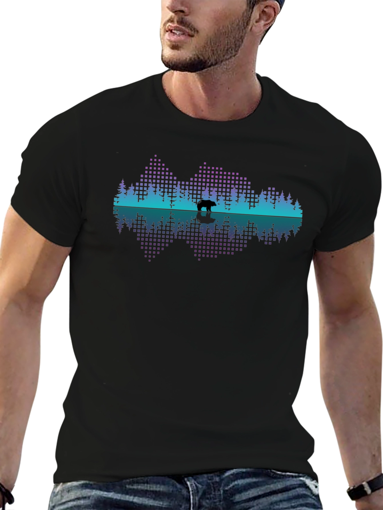 Bear Silhouette Graphic Print Black T-Shirt