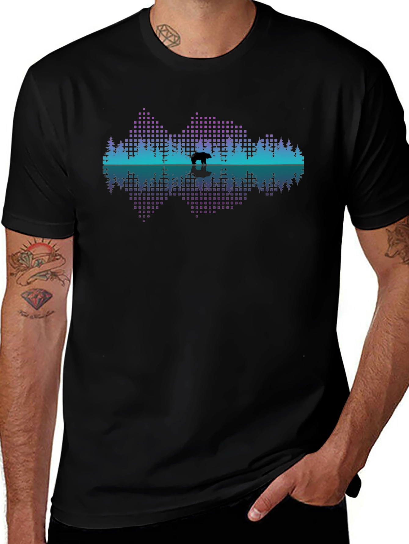 Bear Silhouette Graphic Print Black T-Shirt