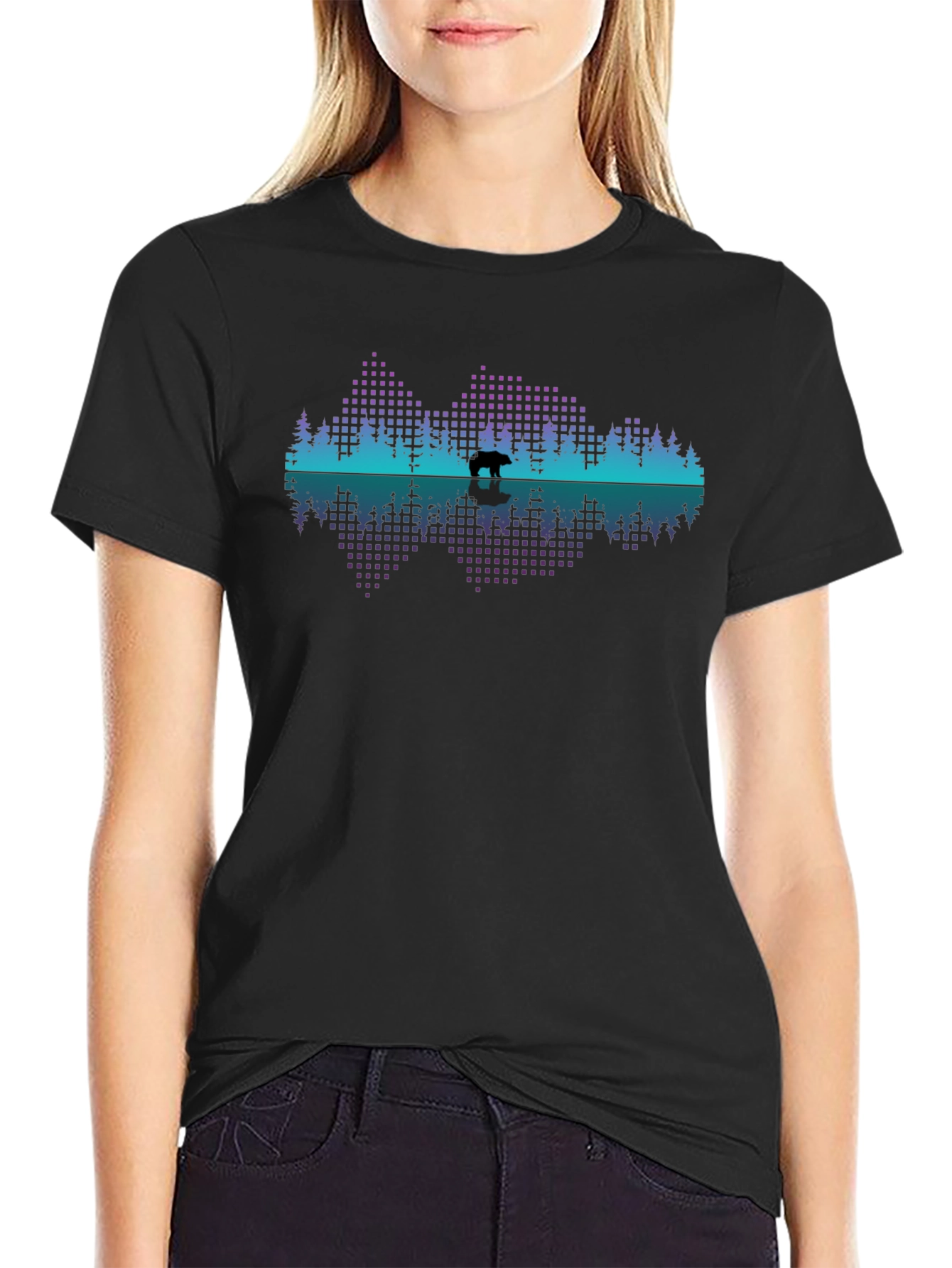 Bear Silhouette Graphic Print Black T-Shirt