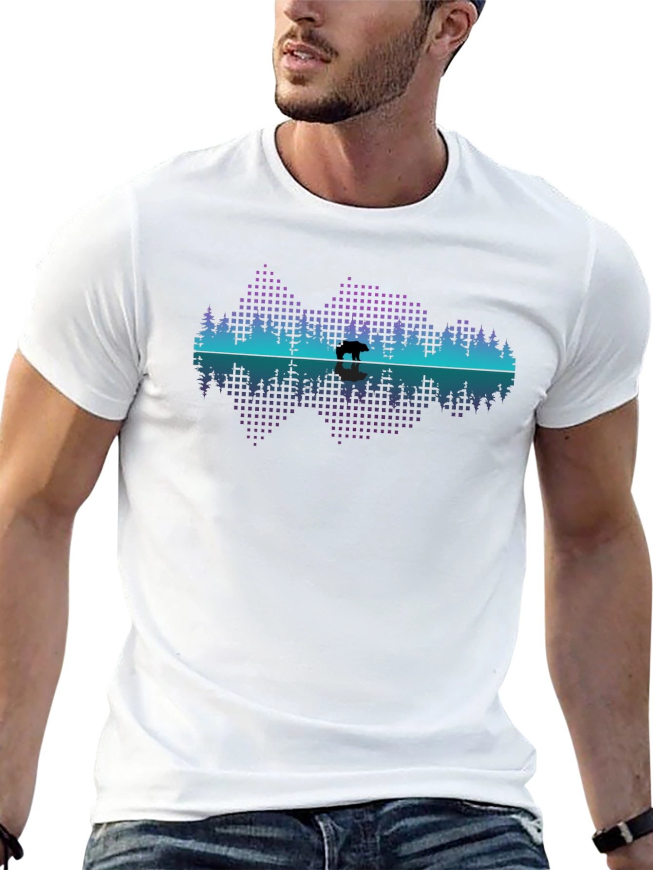 Bear Silhouette Graphic Print Black T-Shirt